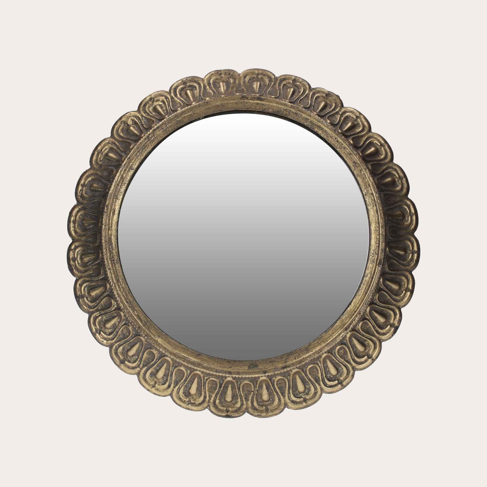 Specchio Arrotondato con Cornice in Ottone a Petali