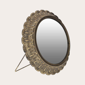 Specchio Arrotondato con Cornice in Ottone a Petali