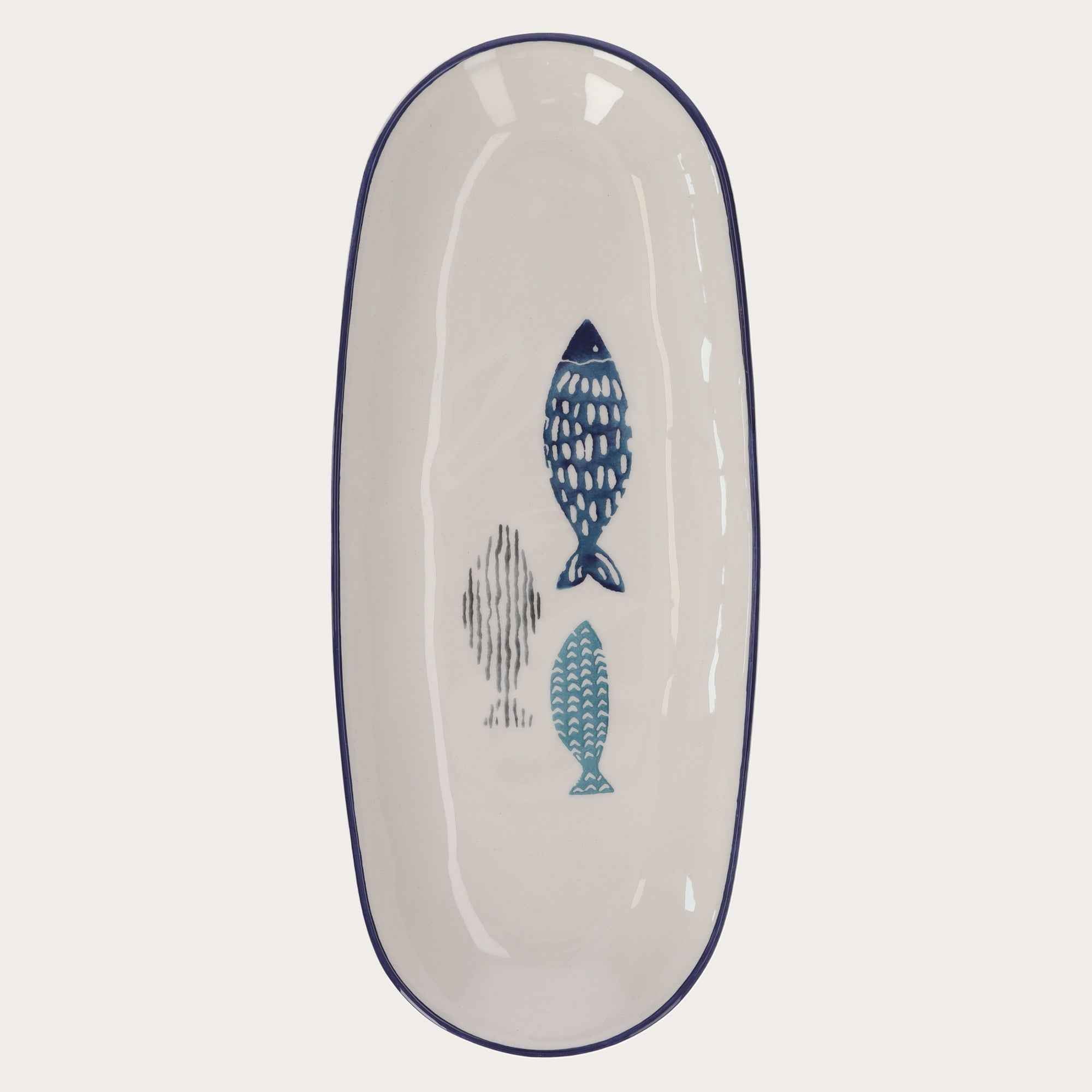 Ovalina in Ceramica con Pesci Azzurri e Blu – Piatto Ovale Decorativo o da Portata