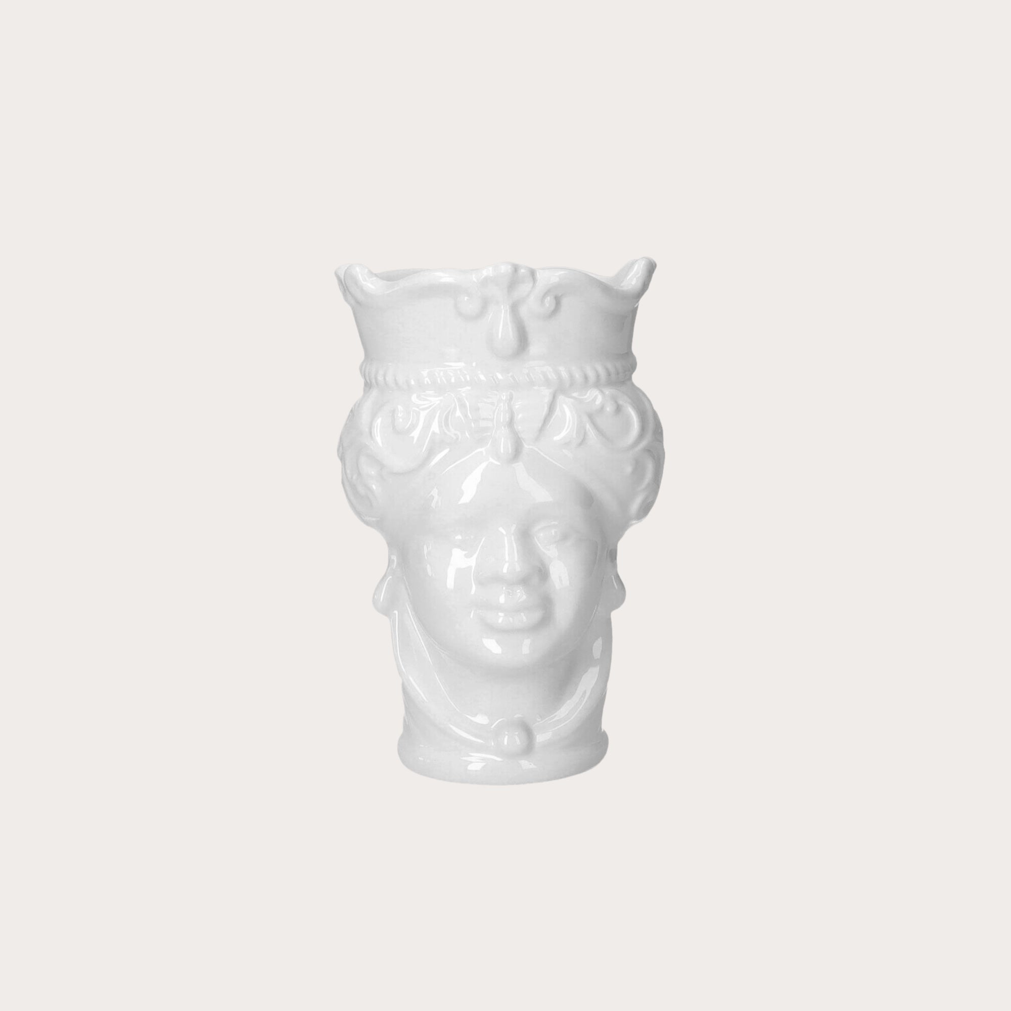 Vaso Testa di Moro Donna in Ceramica Bianca H.20