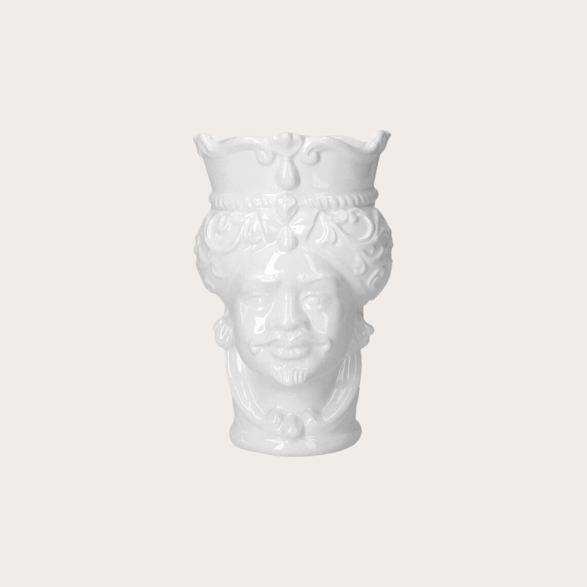 Vaso Testa di Moro Uomo in Ceramica Bianca H.20