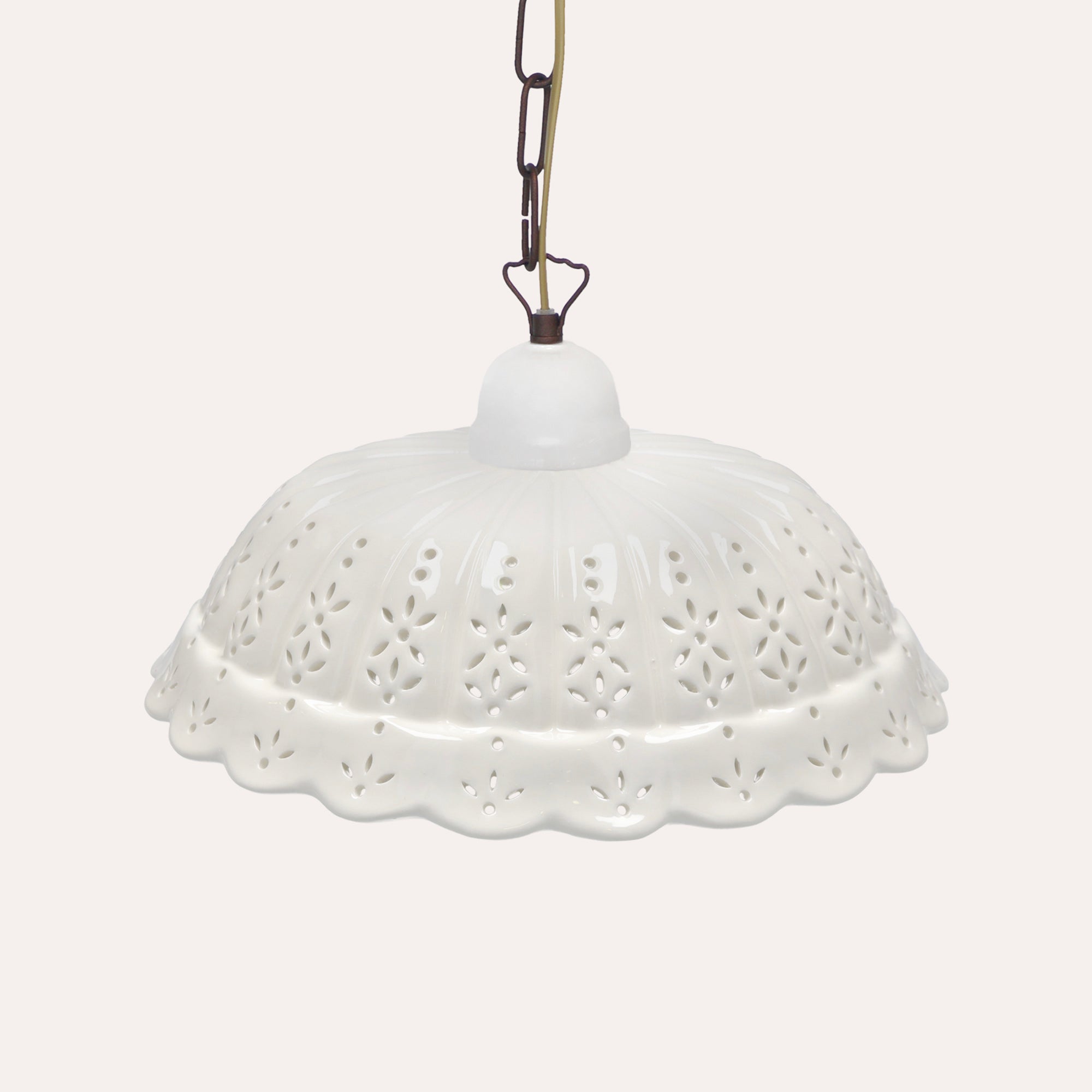 Lampadario a Sospensione Ceramica Bianca Traforata Ø 32 cm