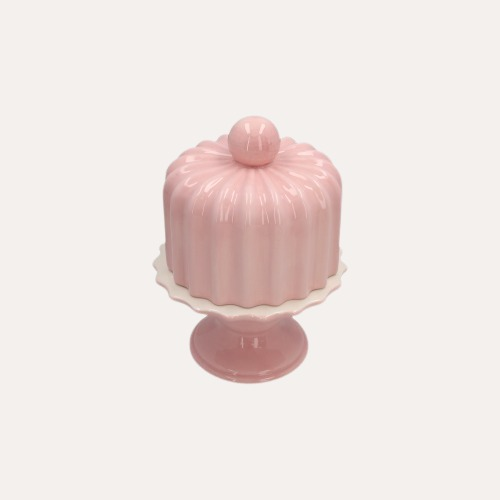 Alzata Decorativa in Ceramica con Coperchio Rosa Lucido 24x17 cm
