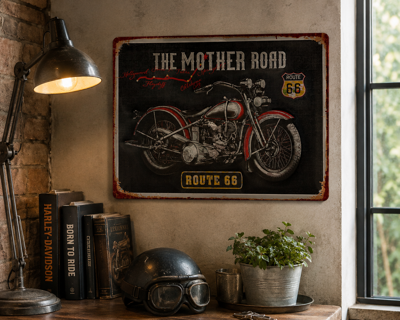 Tabella decorativa "Mother Road" in latta H40x30 cm