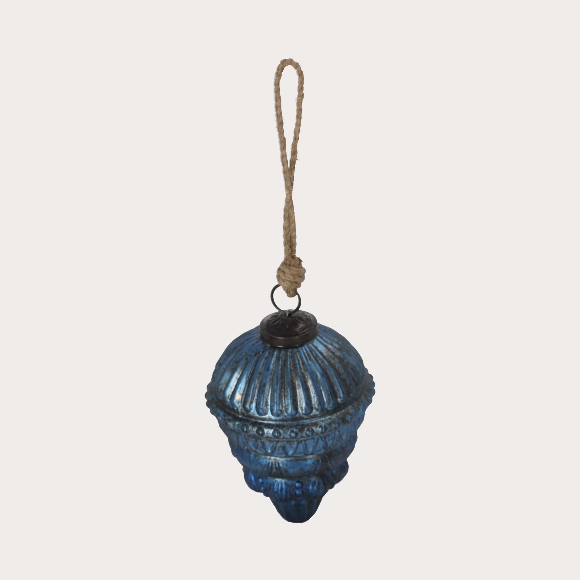 Pinnacolo Natalizio in Vetro Azzurro Anticato, H. 13 cm