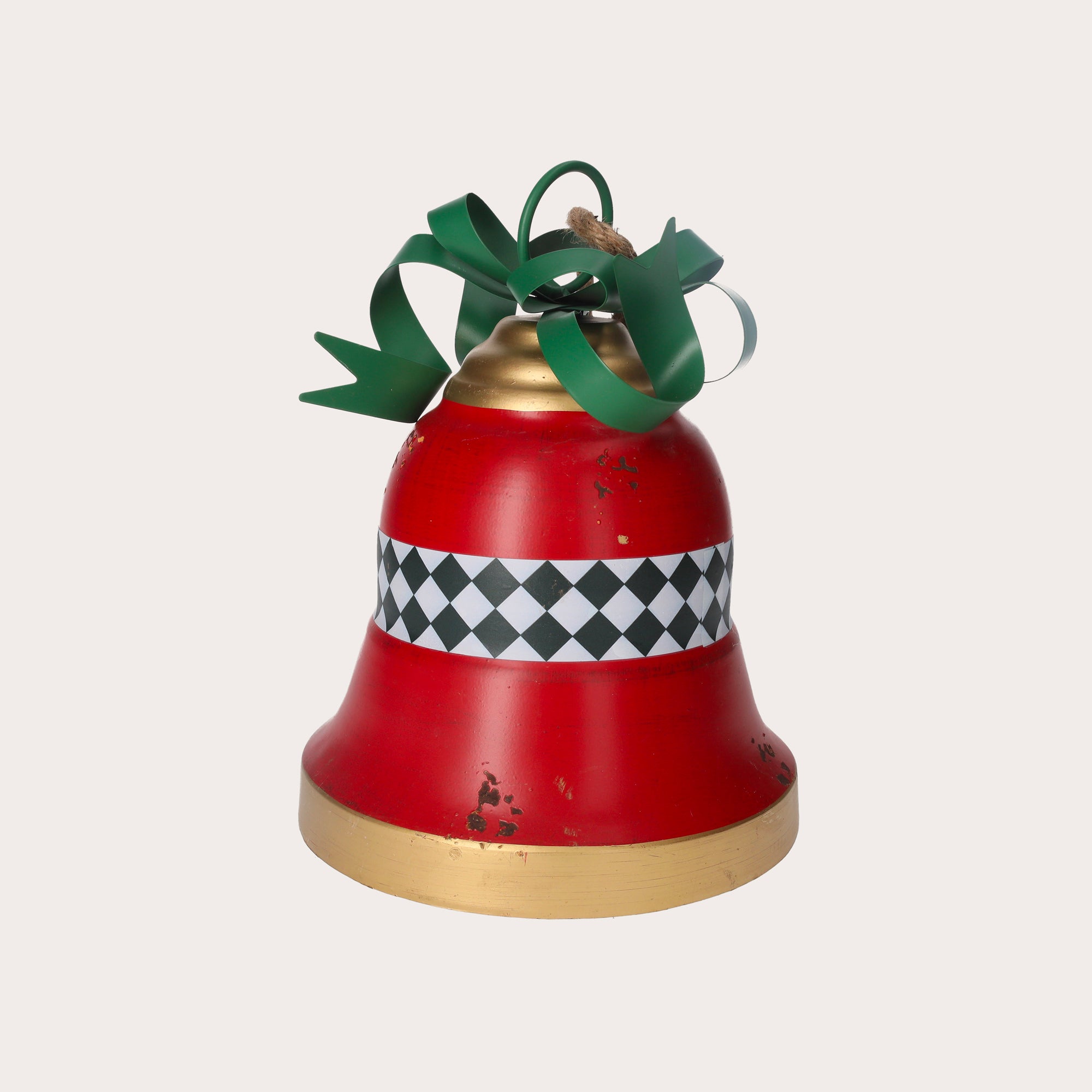 Red Metal Christmas Bell with Green Bow