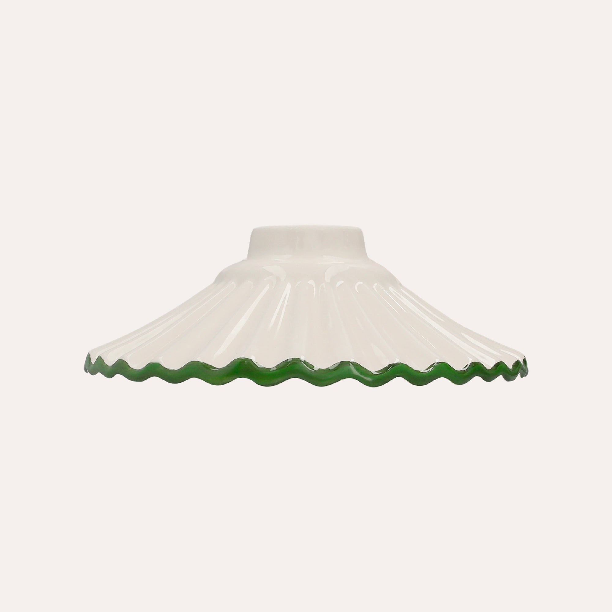 White Ceramic Lampshade with Green Edge
