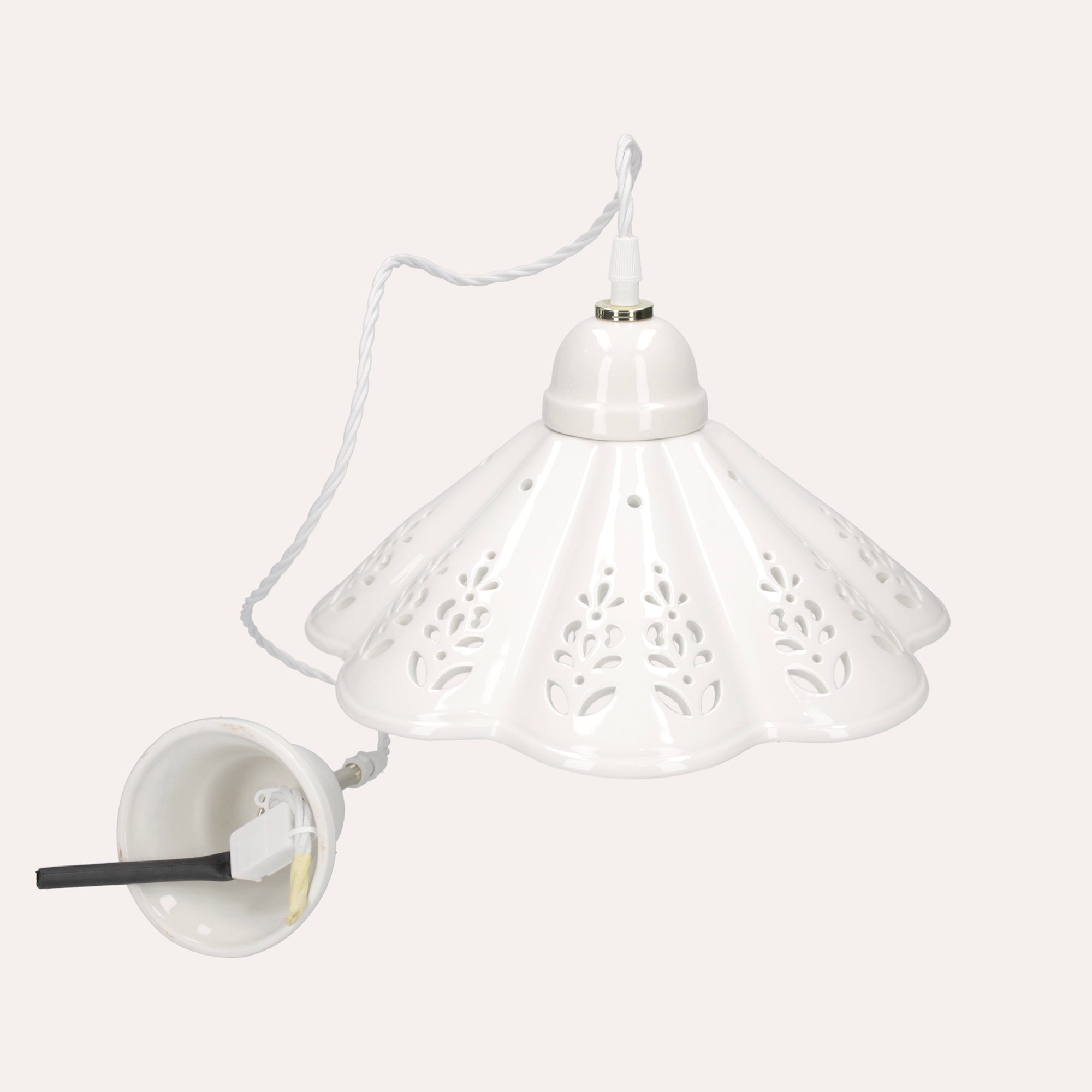 Lampadario a Sospensione Ceramica Bianca Traforata Ø 30 cm