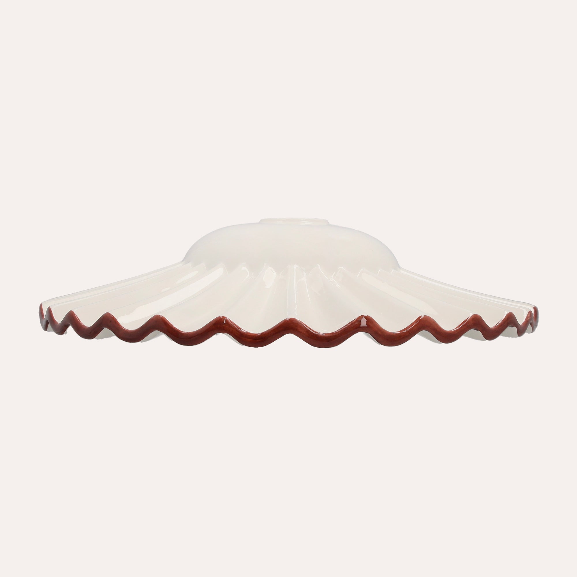 White Wavy Ceramic Lampshade with Brown Rim Ø 39 cm