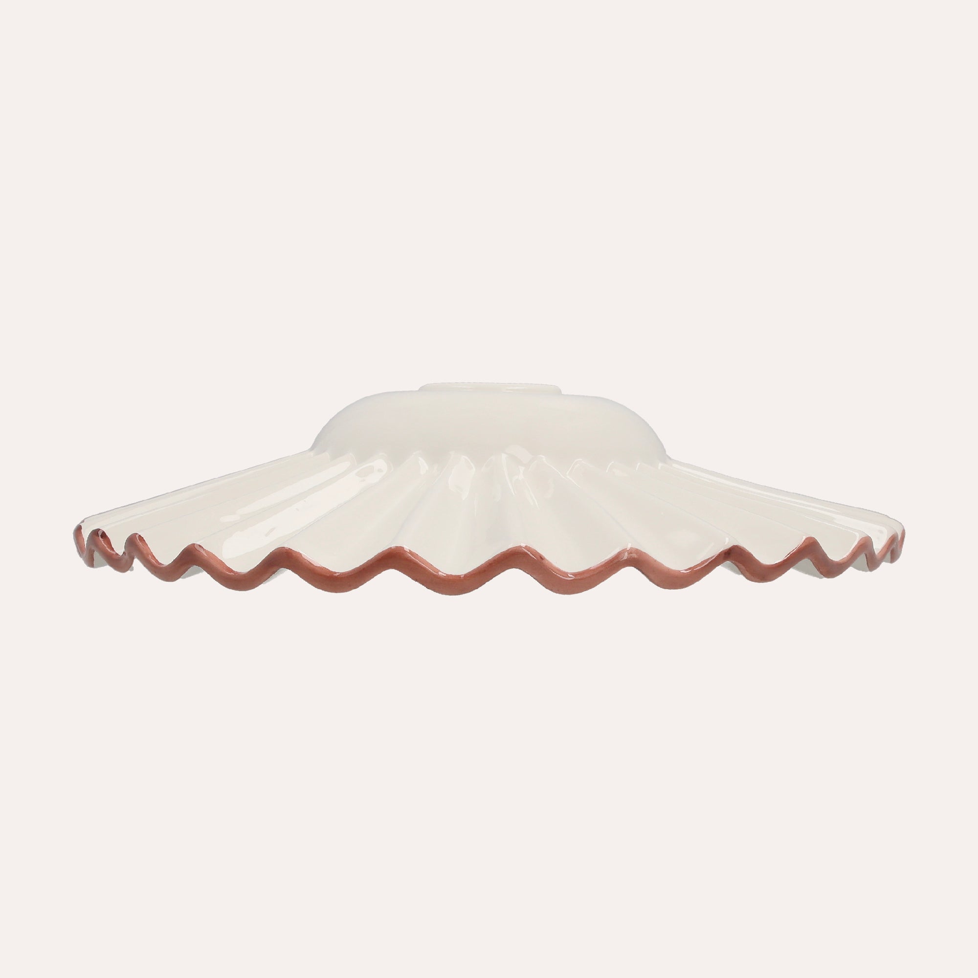 Wavy White Ceramic Lampshade with Pink Rim Ø 39 cm