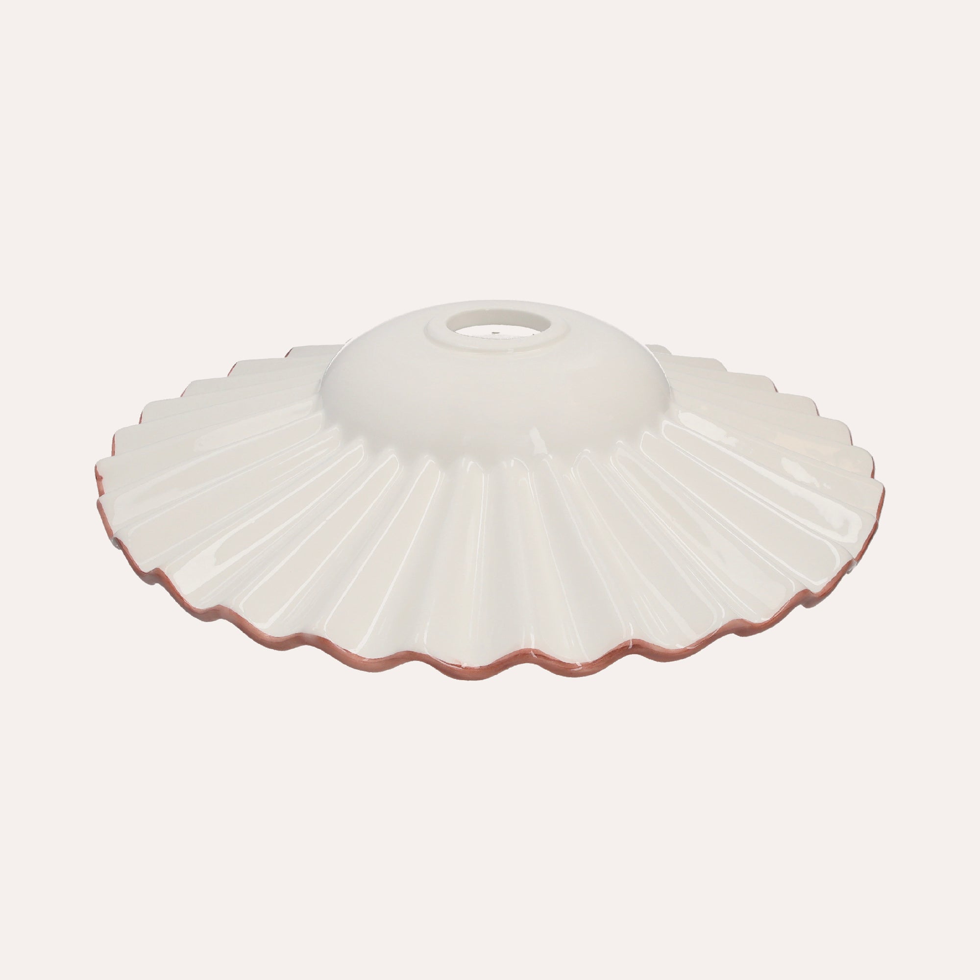 Wavy White Ceramic Lampshade with Pink Rim Ø 39 cm