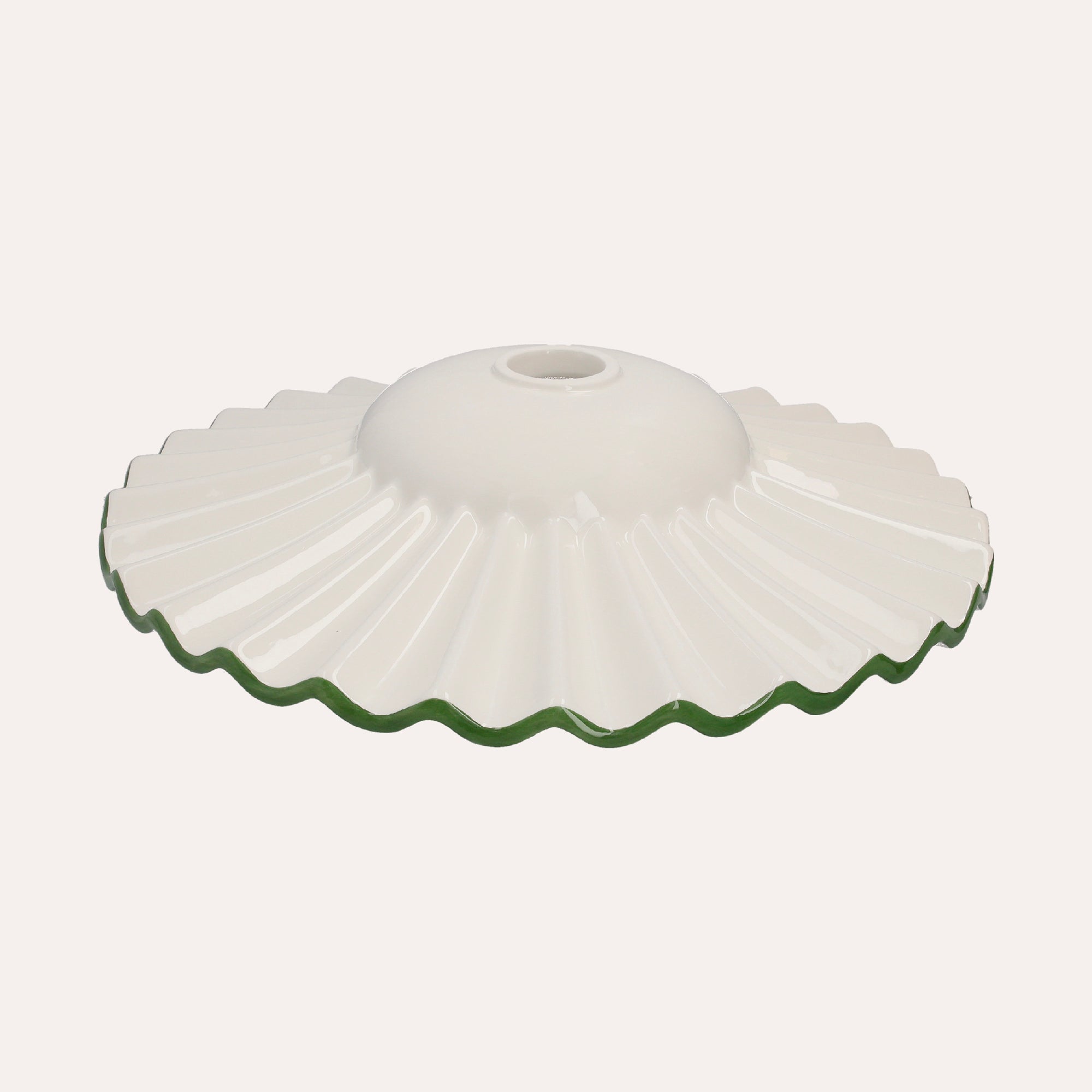 Paralume In Ceramica Ondulato Bianco Con Bordo Verde