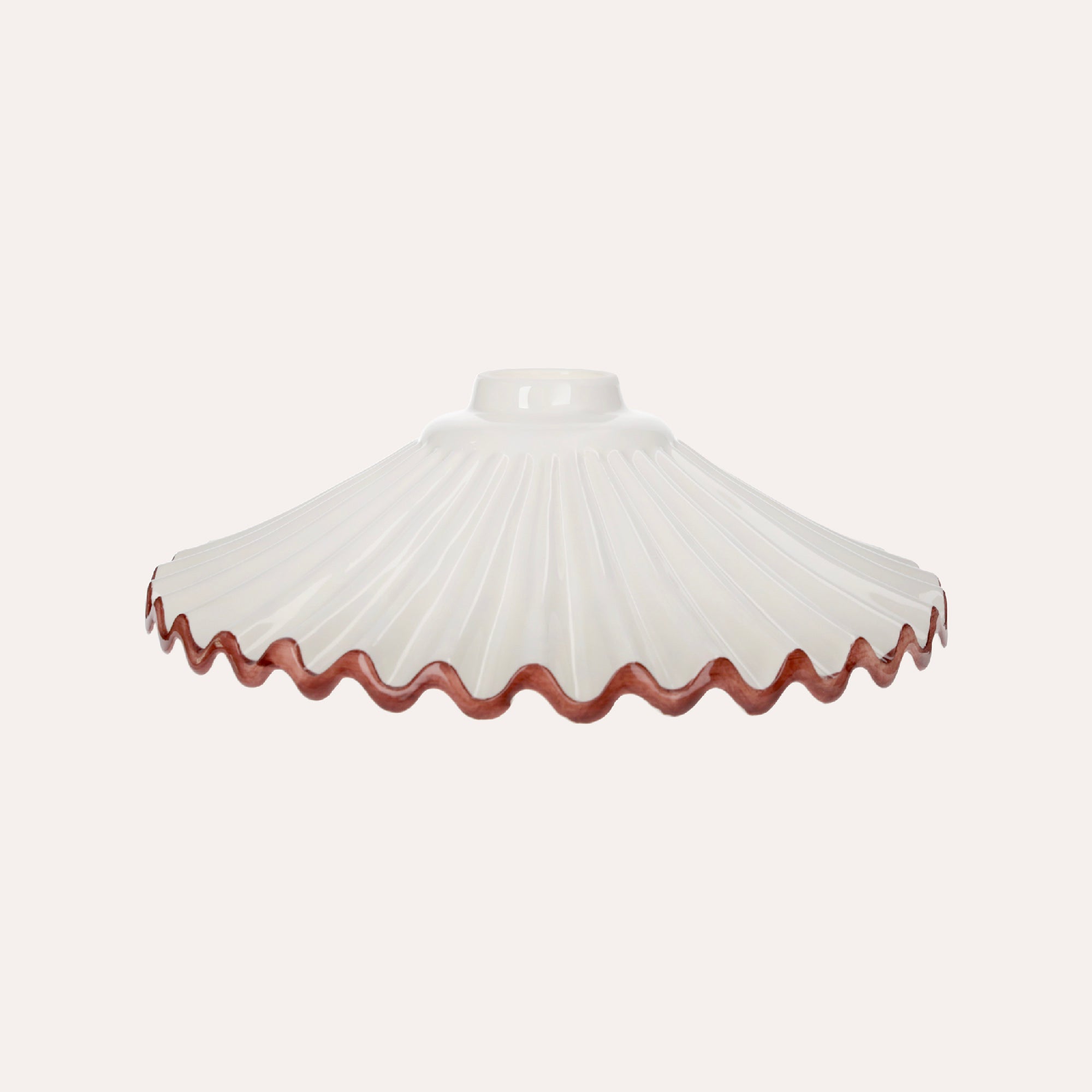 Paralume Rustico Ceramica Bianca con Bordo Marrone Ø 30 cm
