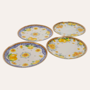 Servizio 4 Piatti in Porcellana Decorata con Limoni e Fiori – Stile Mediterraneo