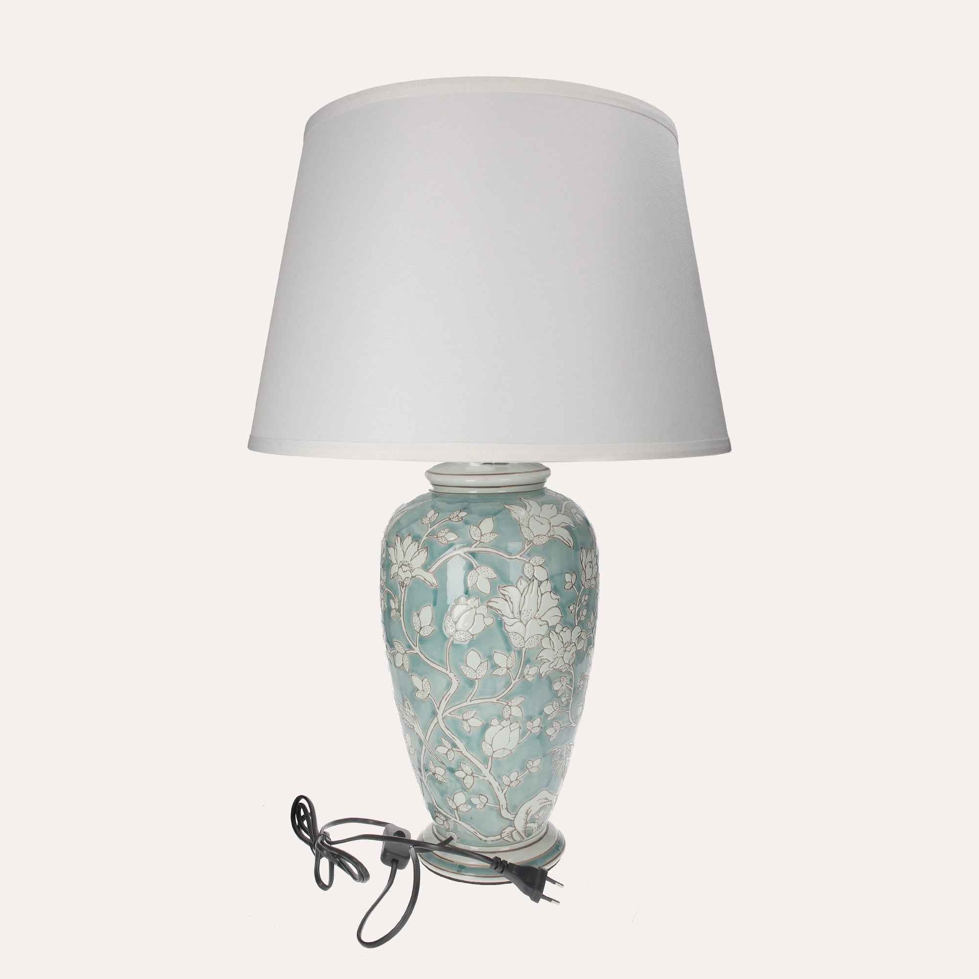Lampada in Ceramica Verde Acquamarina con Paralume Bianco