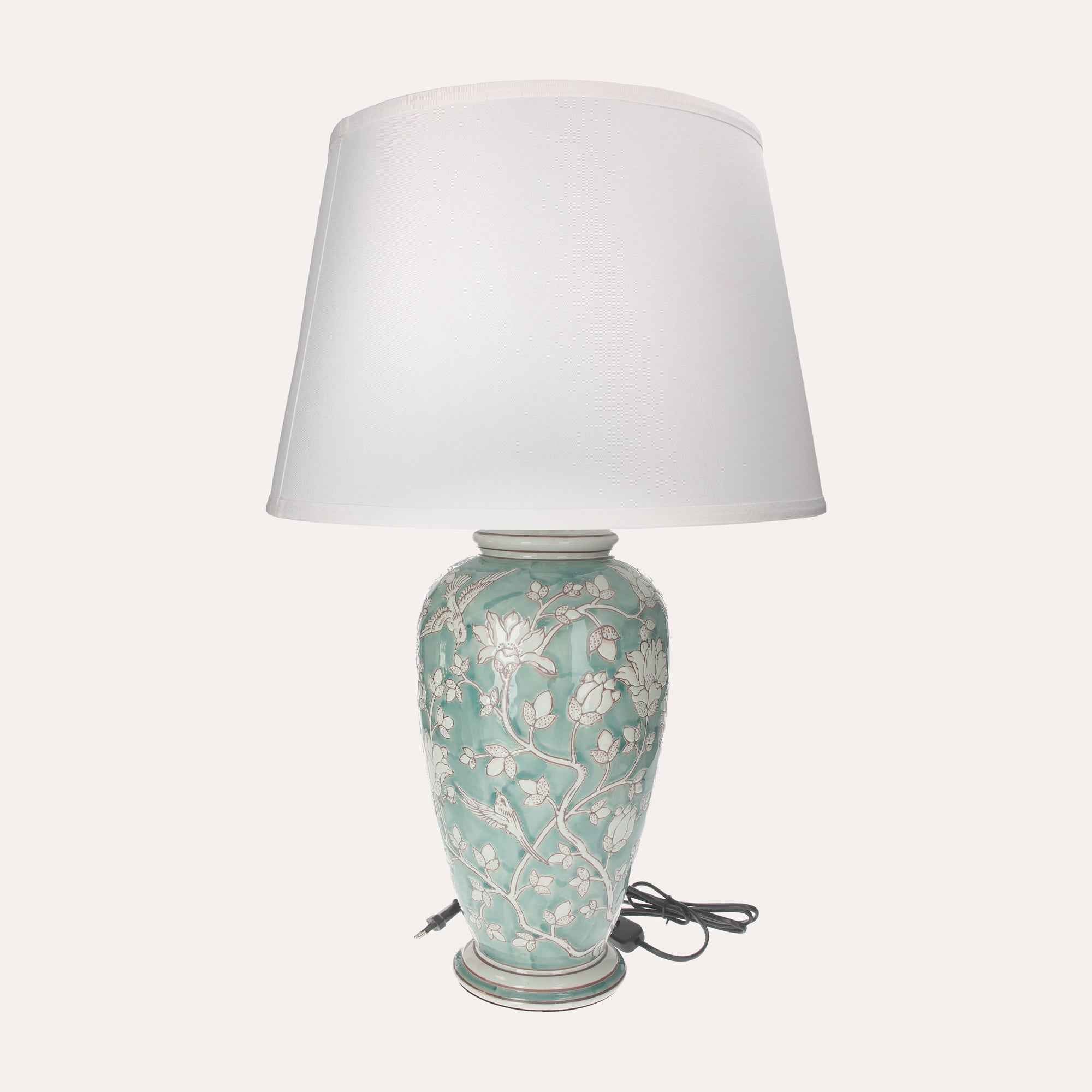 Lampada in Ceramica Verde Acquamarina con Paralume Bianco