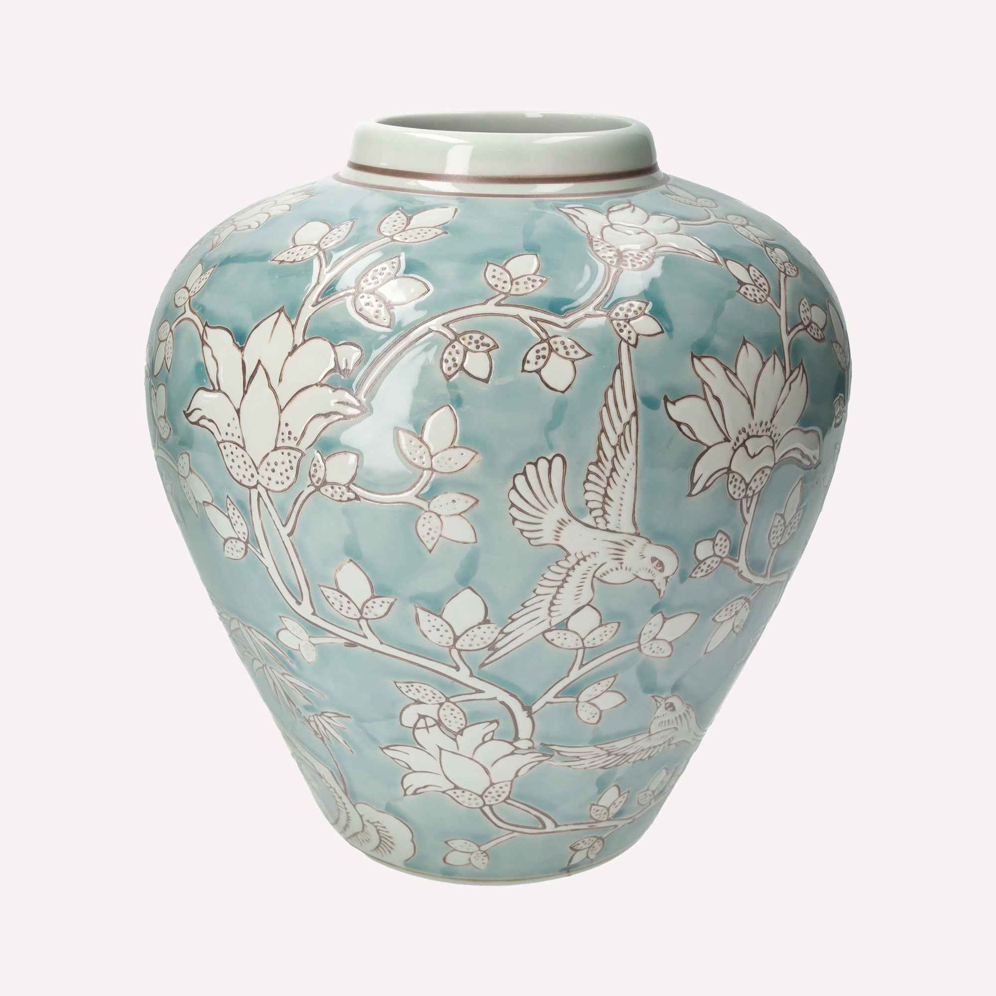 Vaso Elegante in Porcellana Verde Marino con Arabesque Bianchi