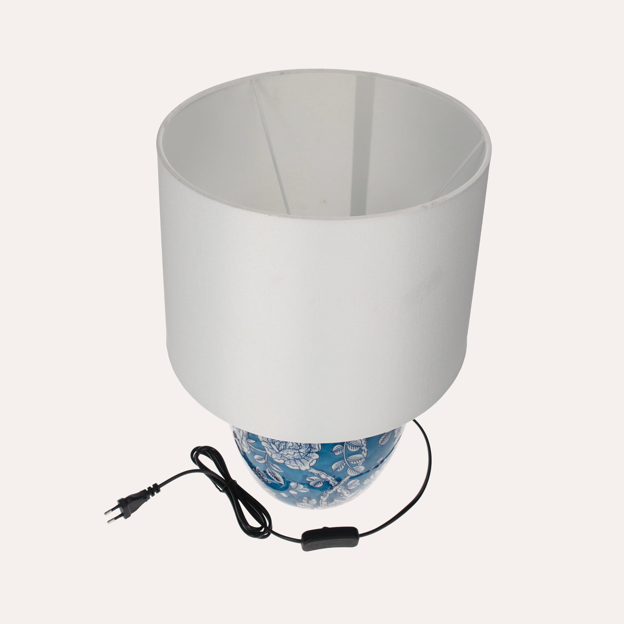 Decorative Blue Porcelain Lamp with Flowers and Butterflies