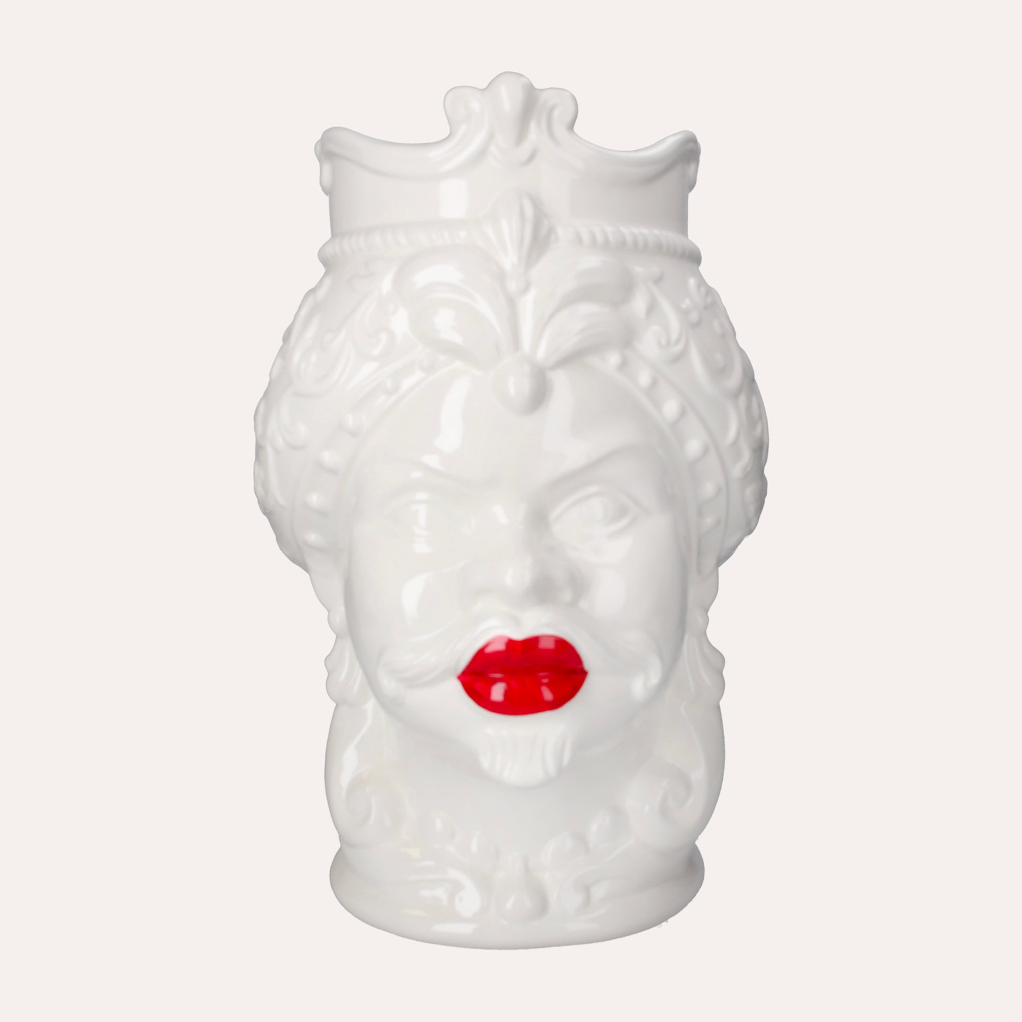 Vaso Testa di Moro Uomo in Ceramica Bianco Lucido