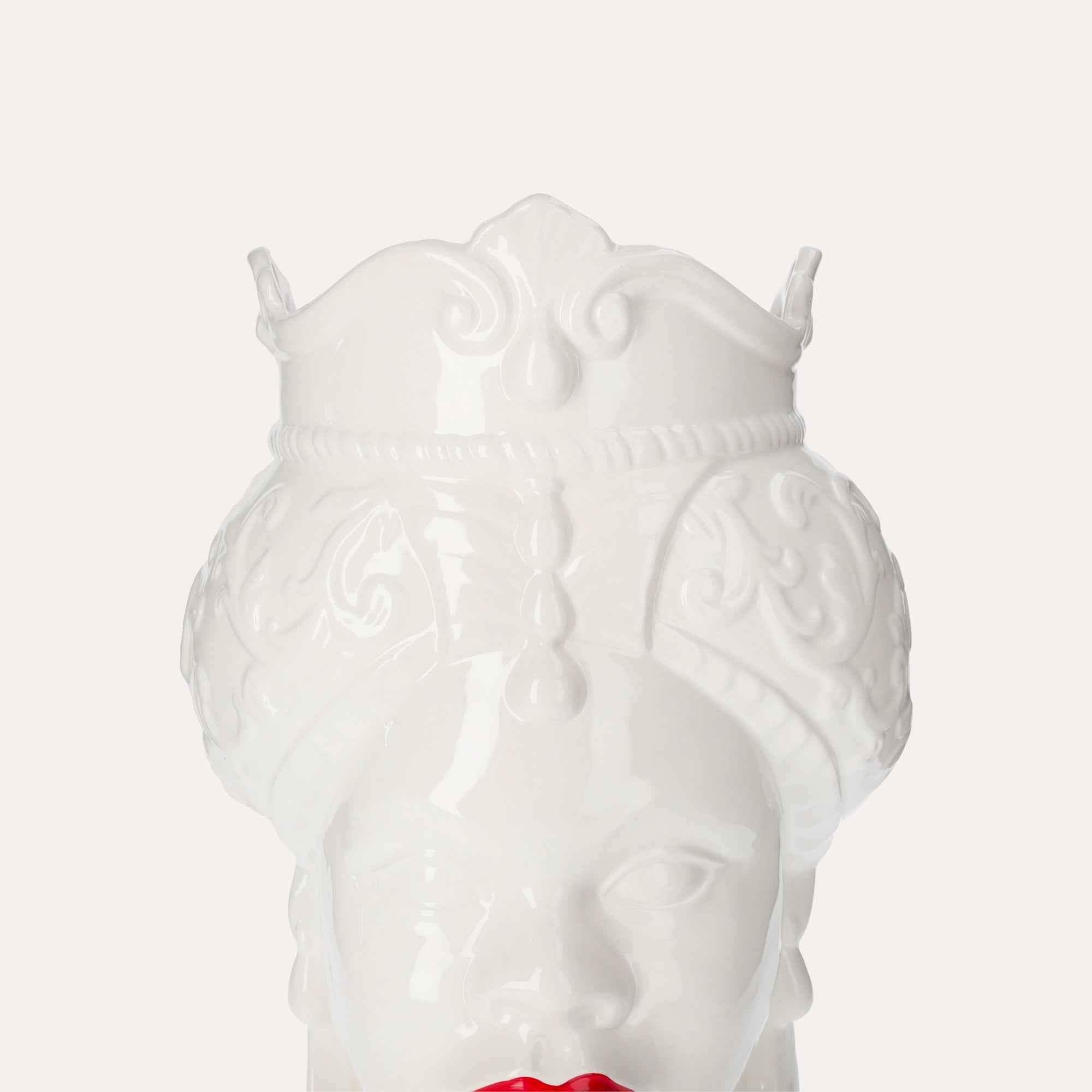 Vaso Testa di Moro Donna in Ceramica Bianco Lucido