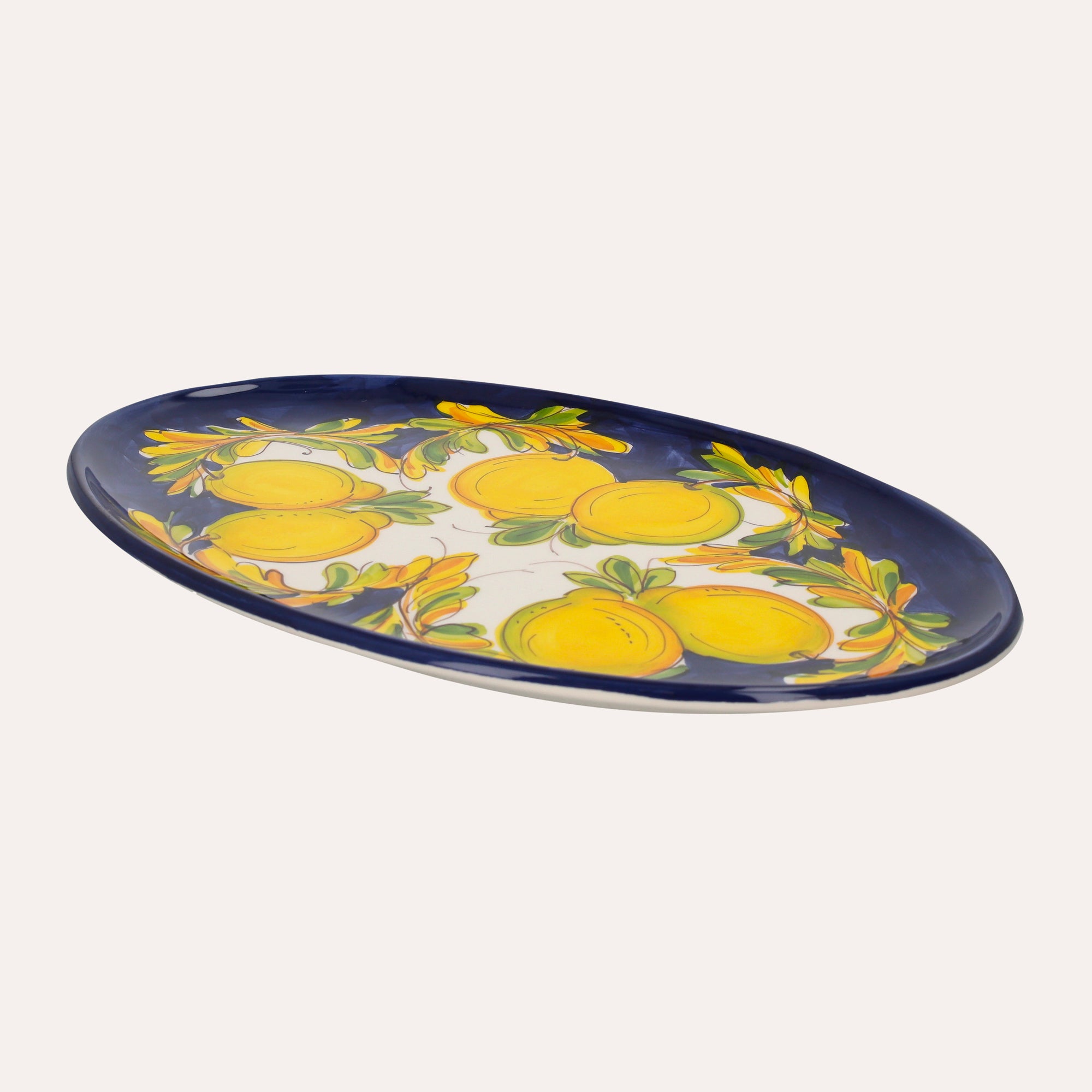 Vassoio Ovale in Ceramica con Motivo Limoni