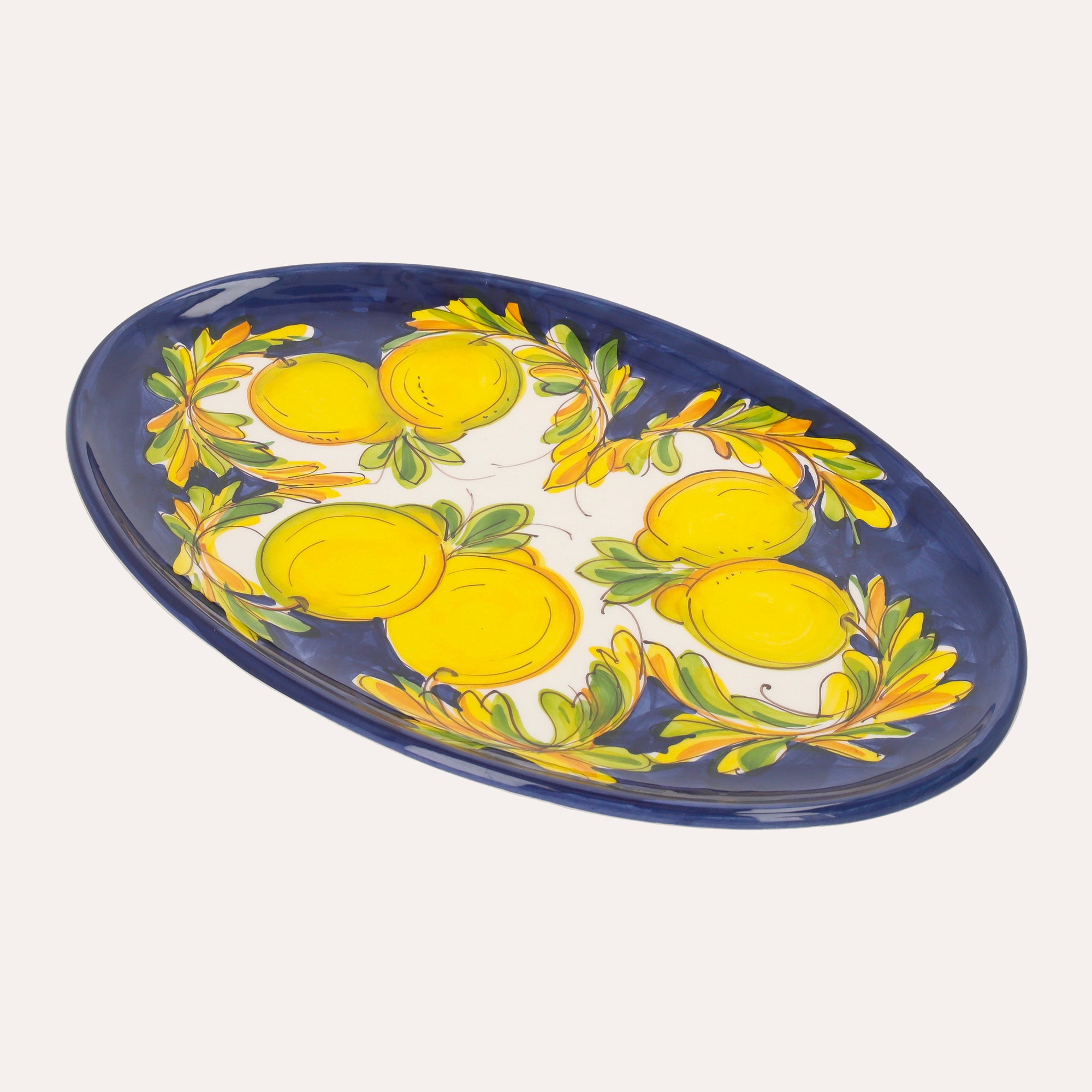 Vassoio Ovale in Ceramica con Motivo Limoni