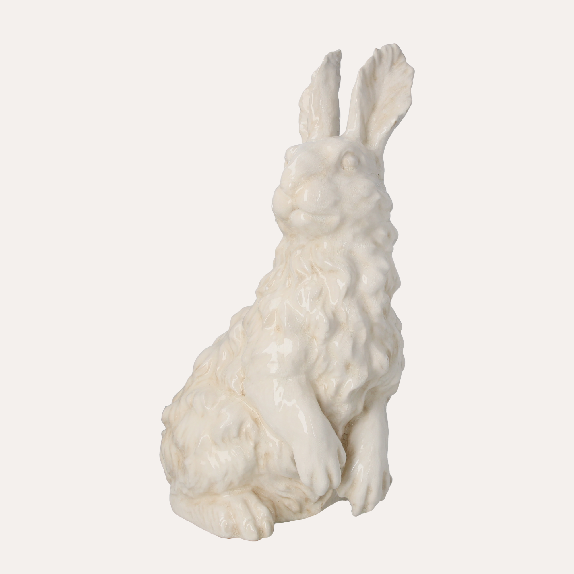 Decorative Rabbit in Ivory Ceramic with Craquelé Effect H.44x26x20 cm