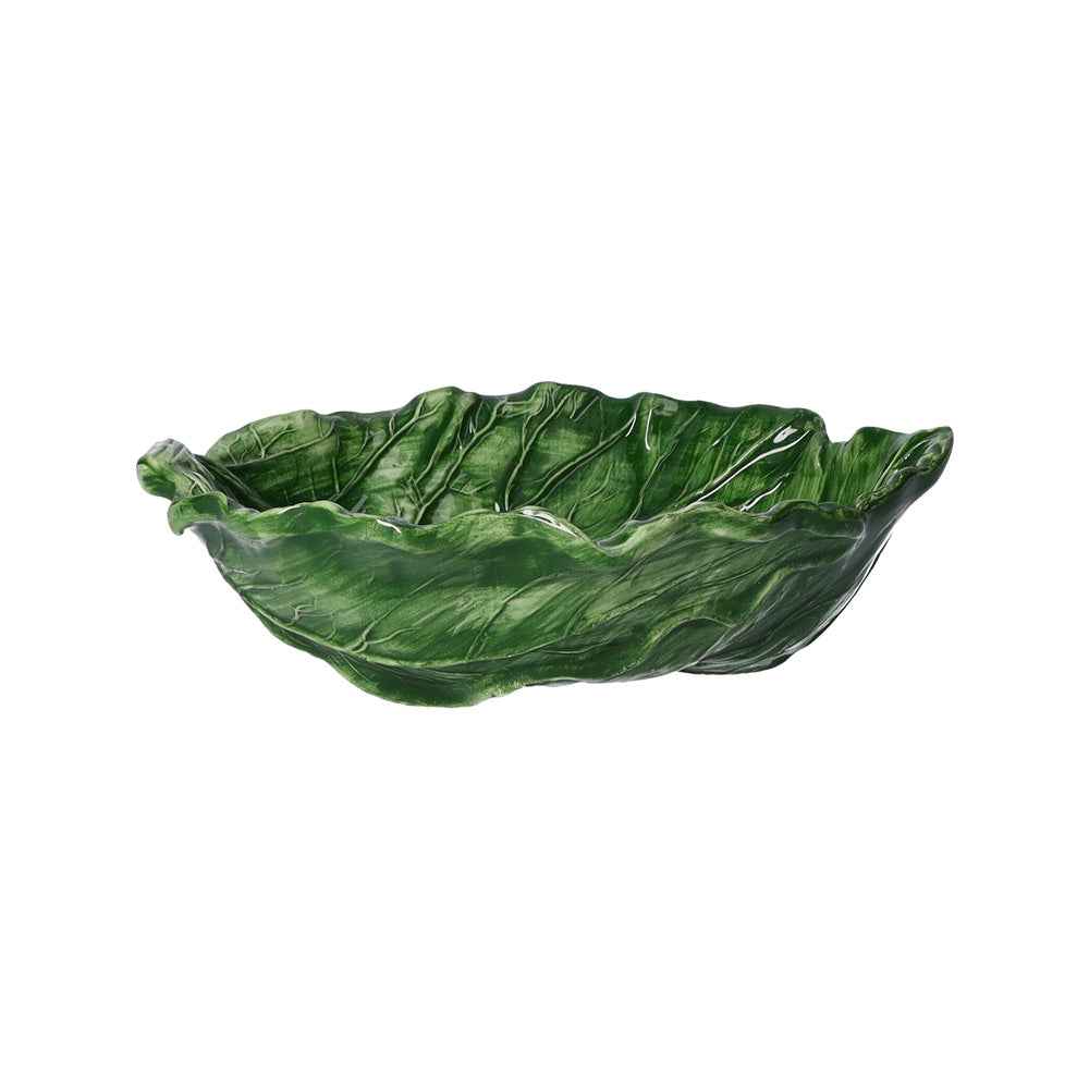 Set 2 pz Insalatiera in Ceramica Verde a Forma di Foglia di Verza - Made in Italy