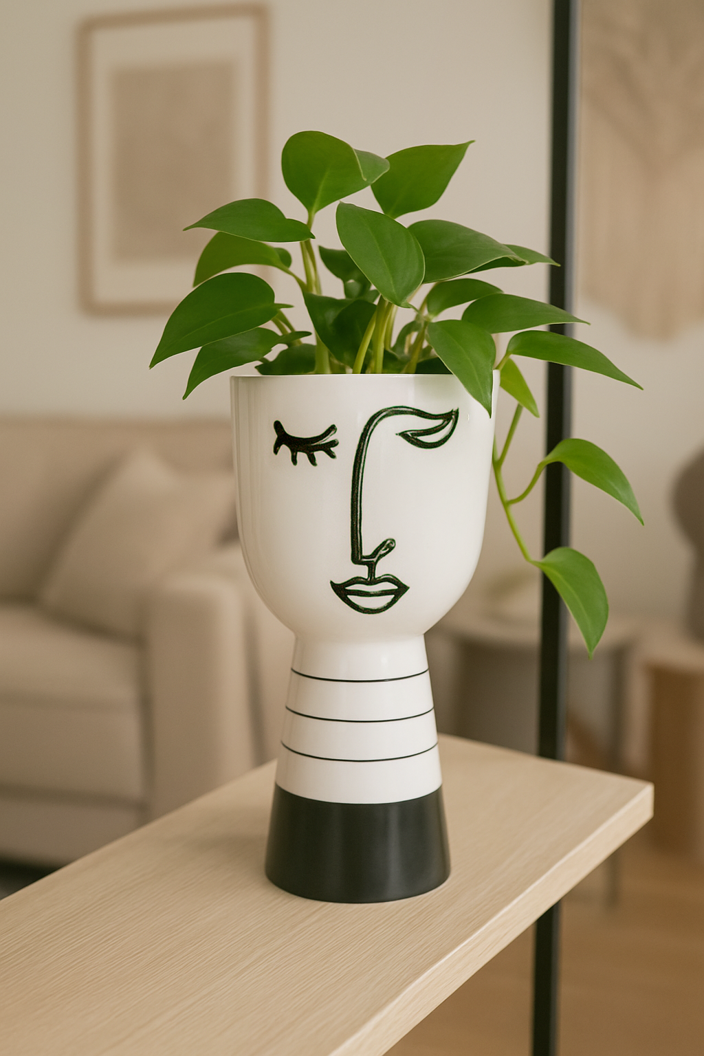White Abstract Head-Shaped Ceramic Vase, 25 cm high