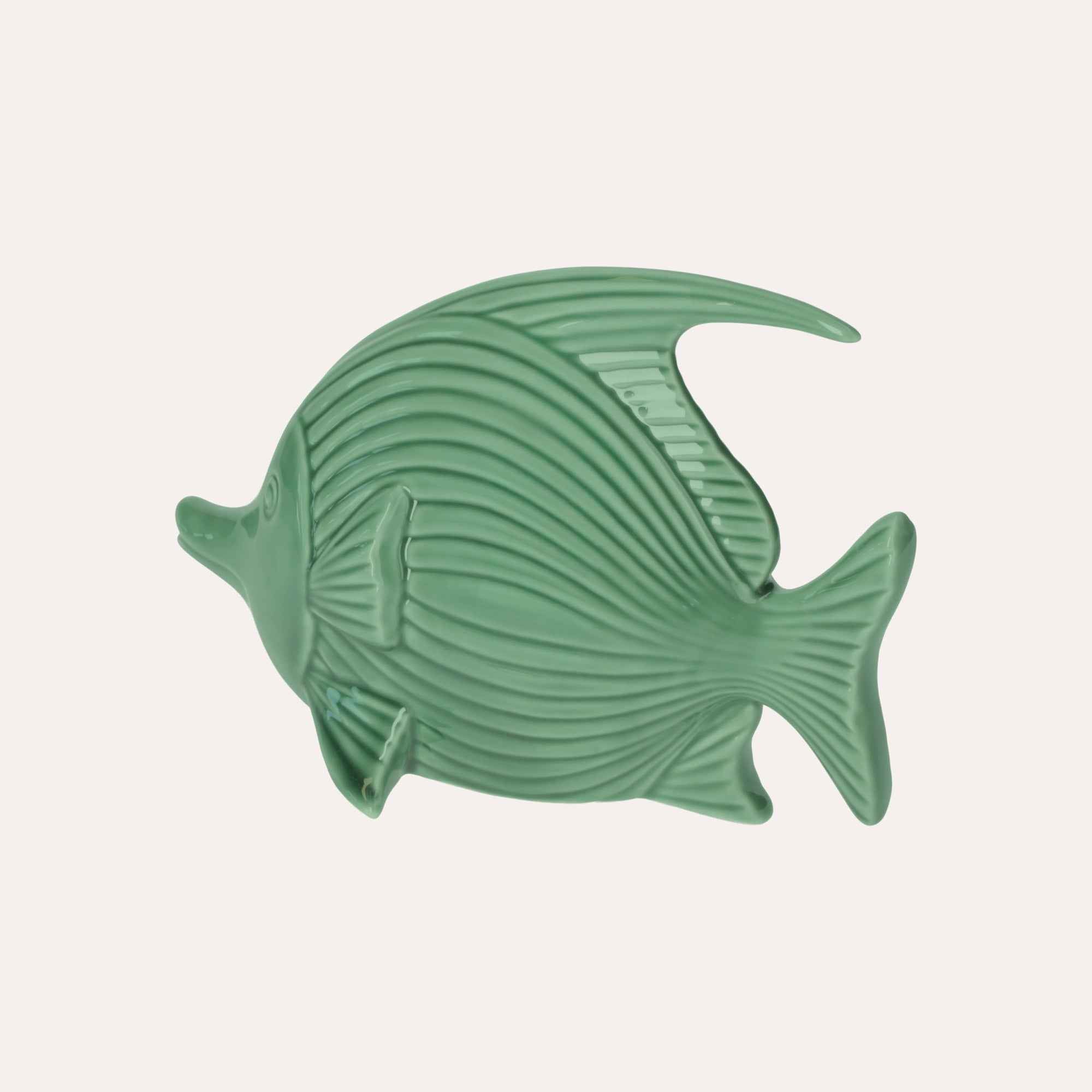 Elegante Statuina di Pesce in Ceramica Verde Lucido