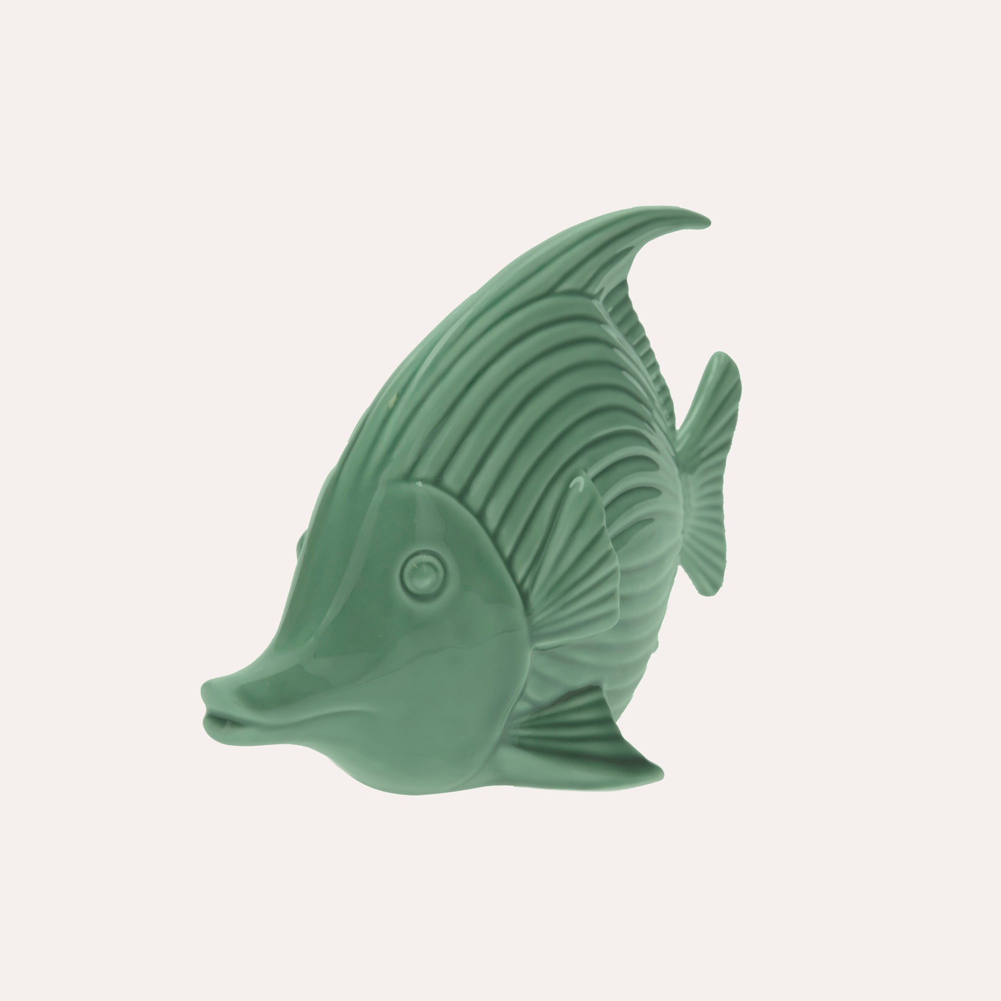 Elegante Statuina di Pesce in Ceramica Verde Lucido