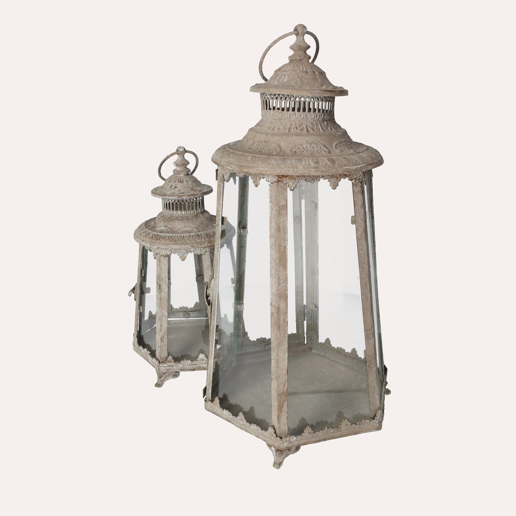 Set 2 Lanterne con Vetri in Ferro Grigio H. 45 cm