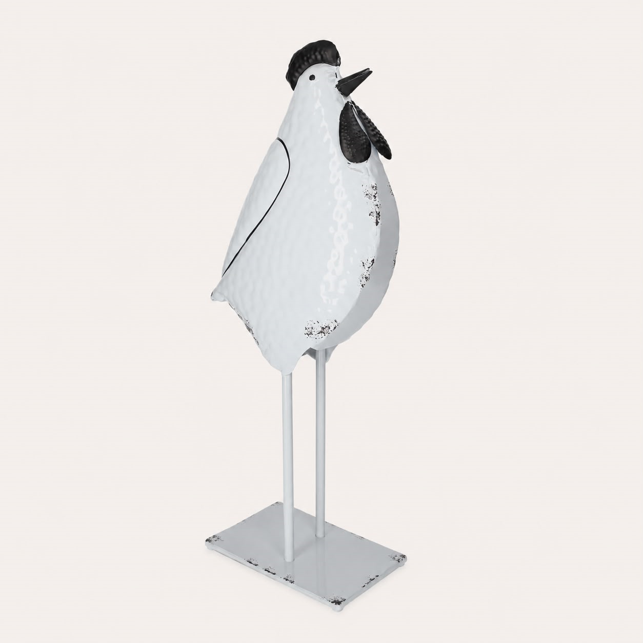 Gallo Decorativo in Latta Bianco e Nero Decapato H48x20x11 cm
