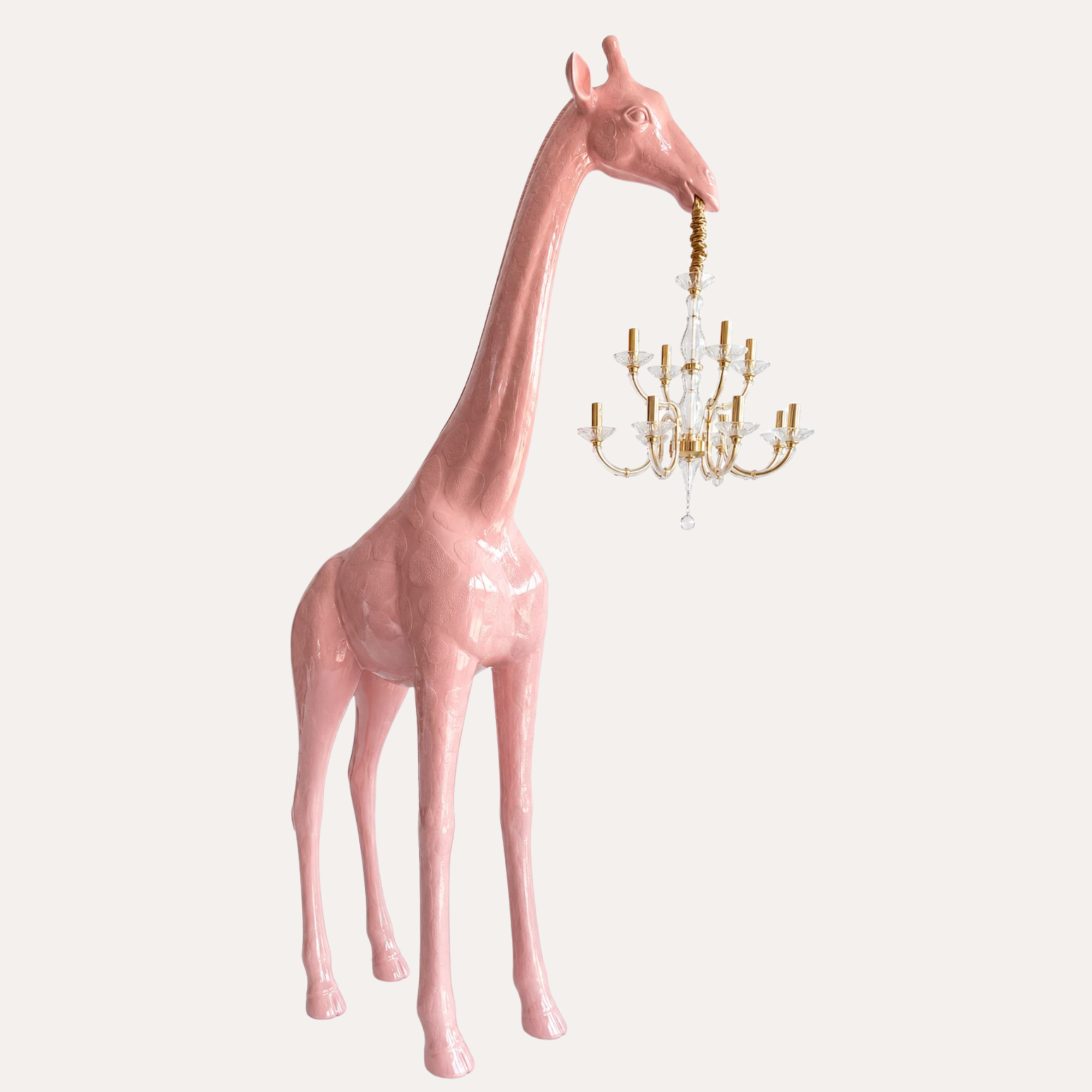 Lampada Statua Giraffa con Lampadario in Resina Rosa Effetto Venature