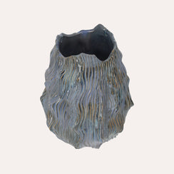 Blue Ceramic Decorative Vase with Wave Effect H. 32 cm