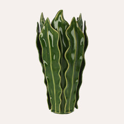 Decorative Ceramic Vase with Green Leaves H.31 x Ø18 cm