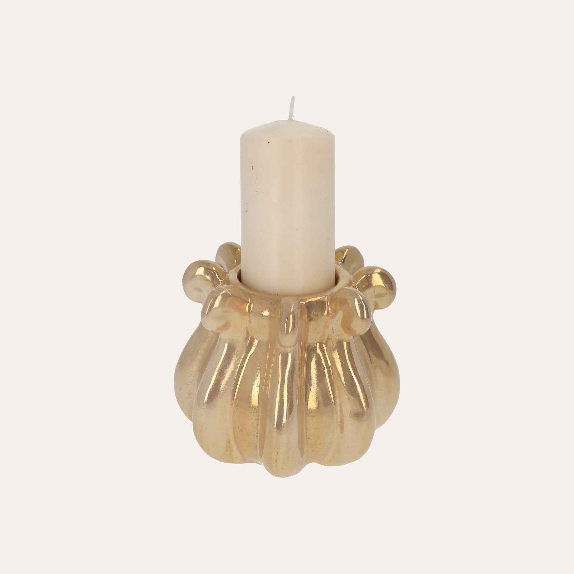 Portacandele Tentacoli in Ceramica Beige Lucido Ø15xH12 cm – Design Modern