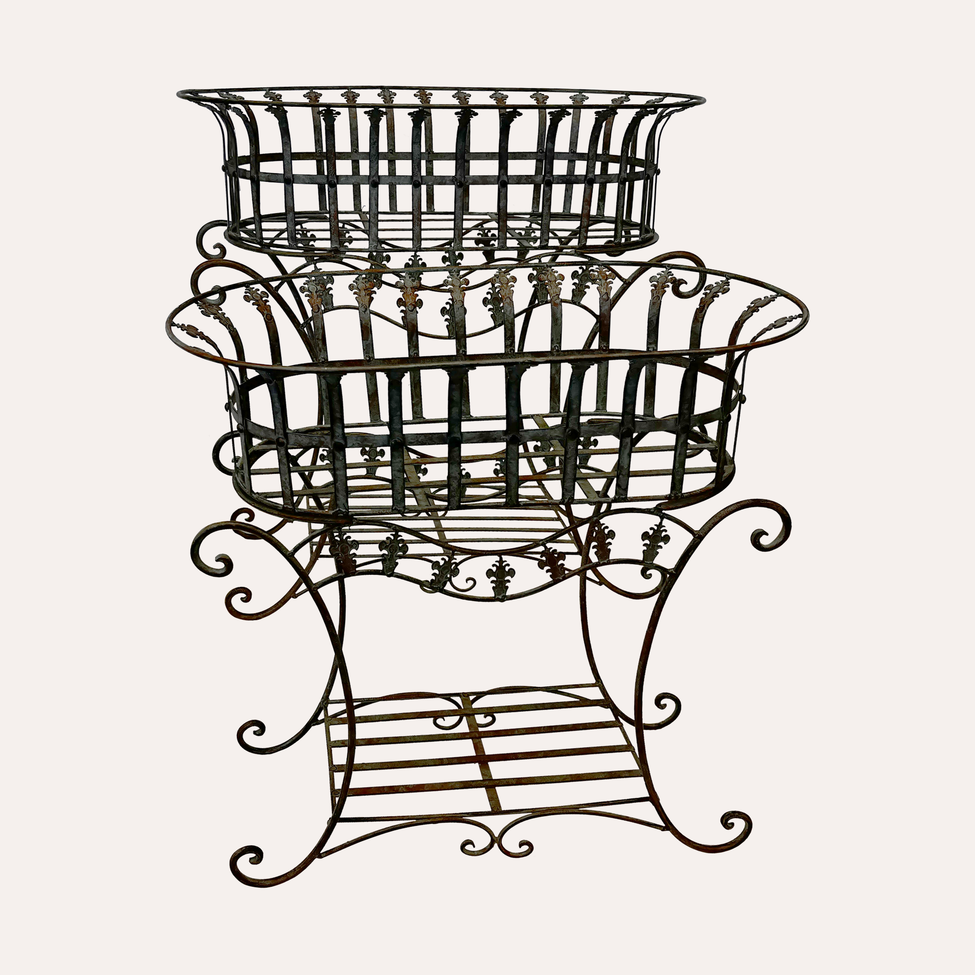 Coppia Fioriere in Ferro Verde Stile Old (70x37x75 cm)