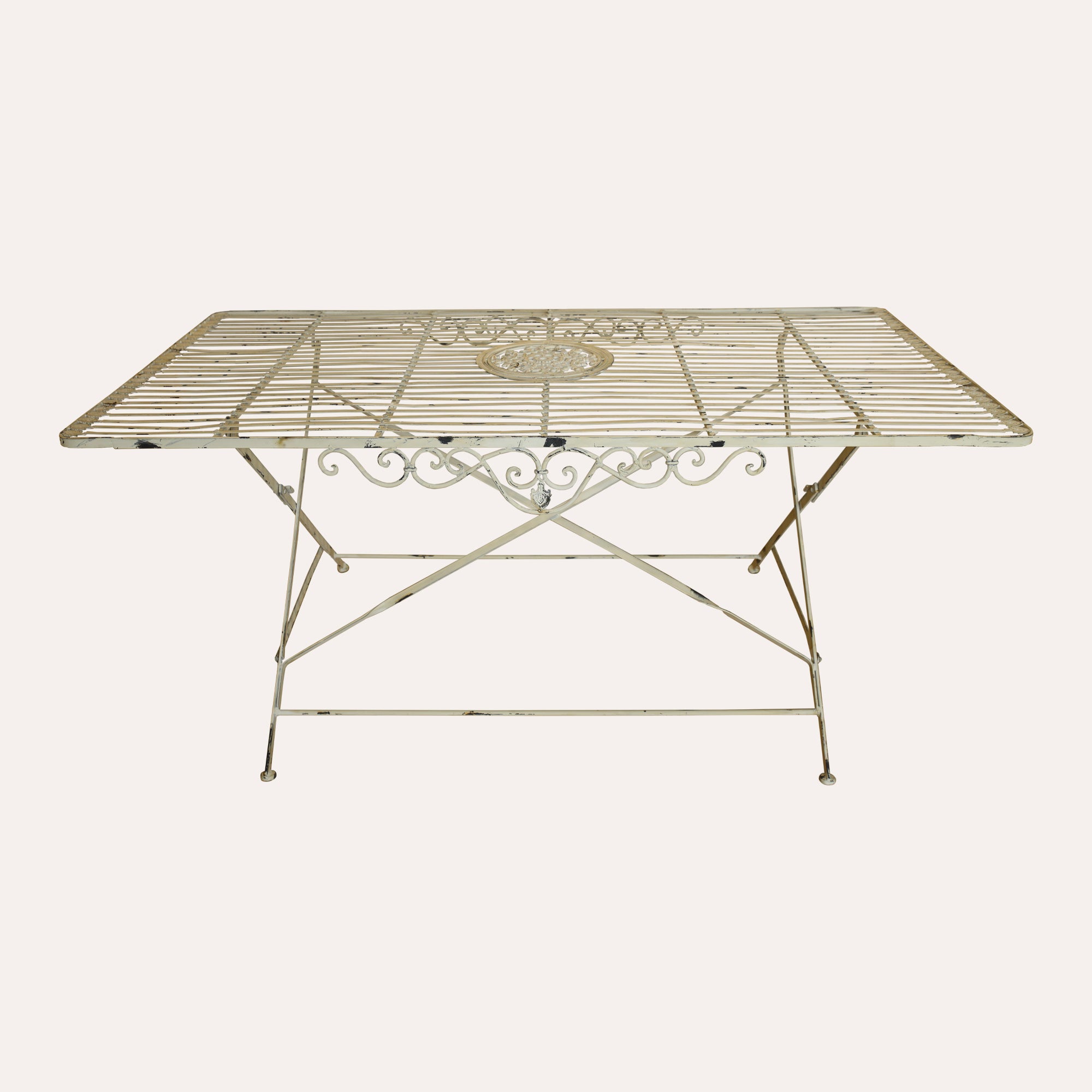 Set Tavolo da Giardino Rettangolare con 6 Sedie Bianco Anticato