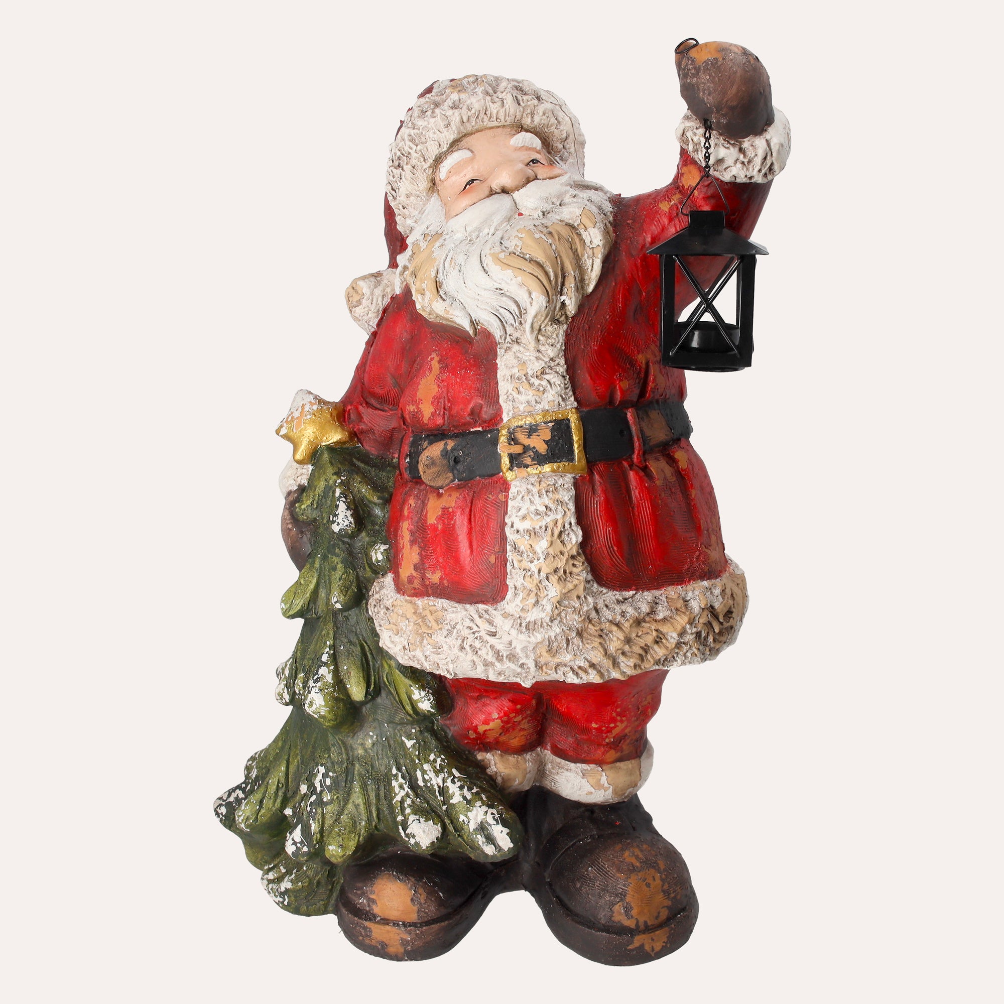 Babbo Natale con Pino e Lanterna in Resina
