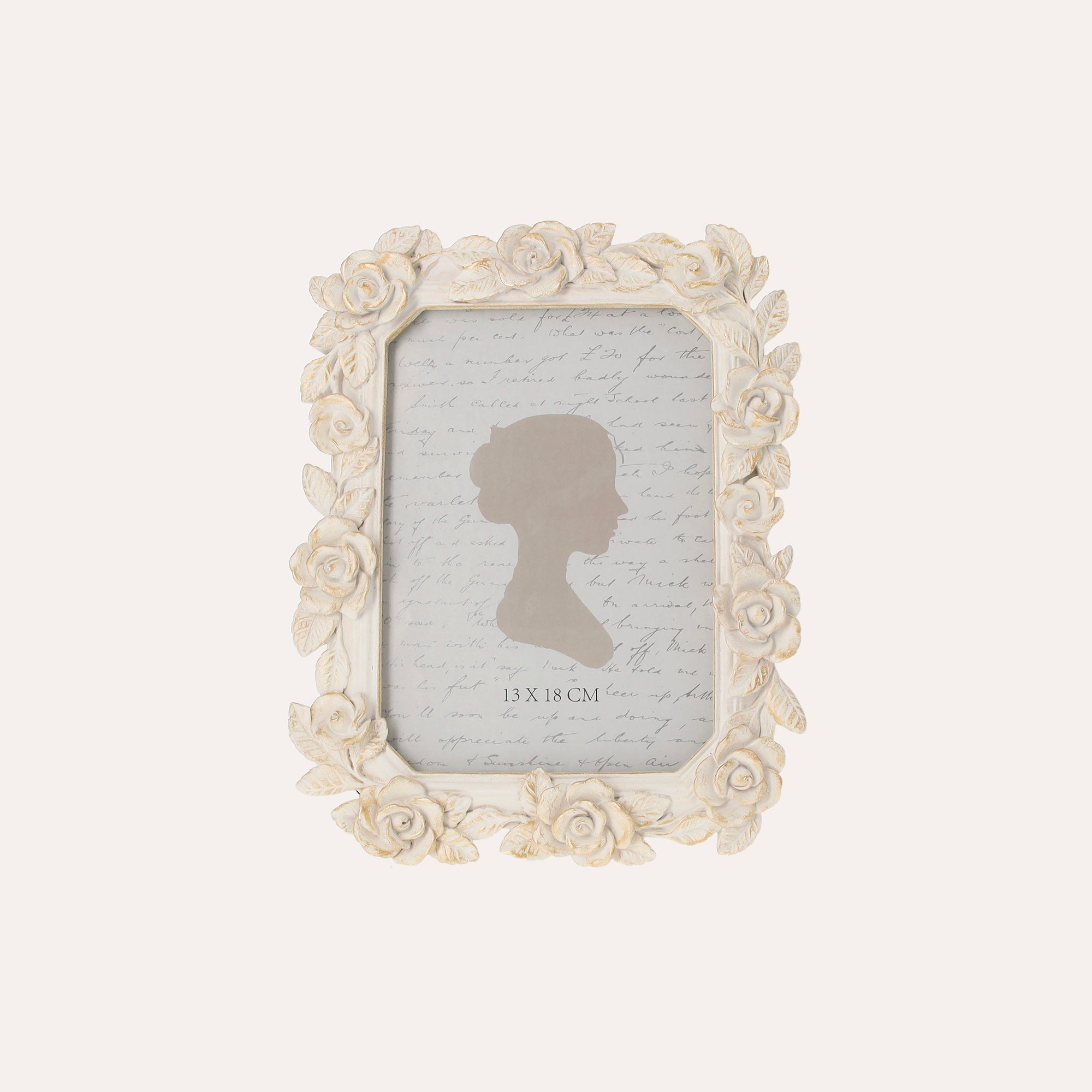 Photo Frame with White and Gold Rose Motif (16x22cm)