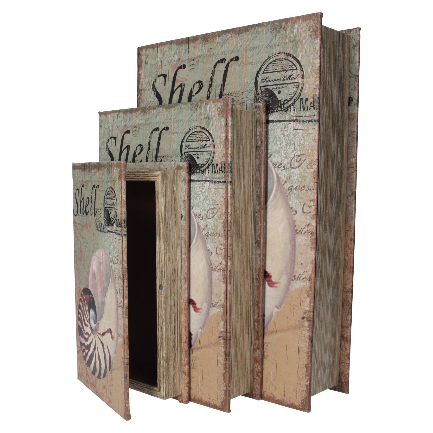 Tris di Scatole Libro con Design a Conchiglia