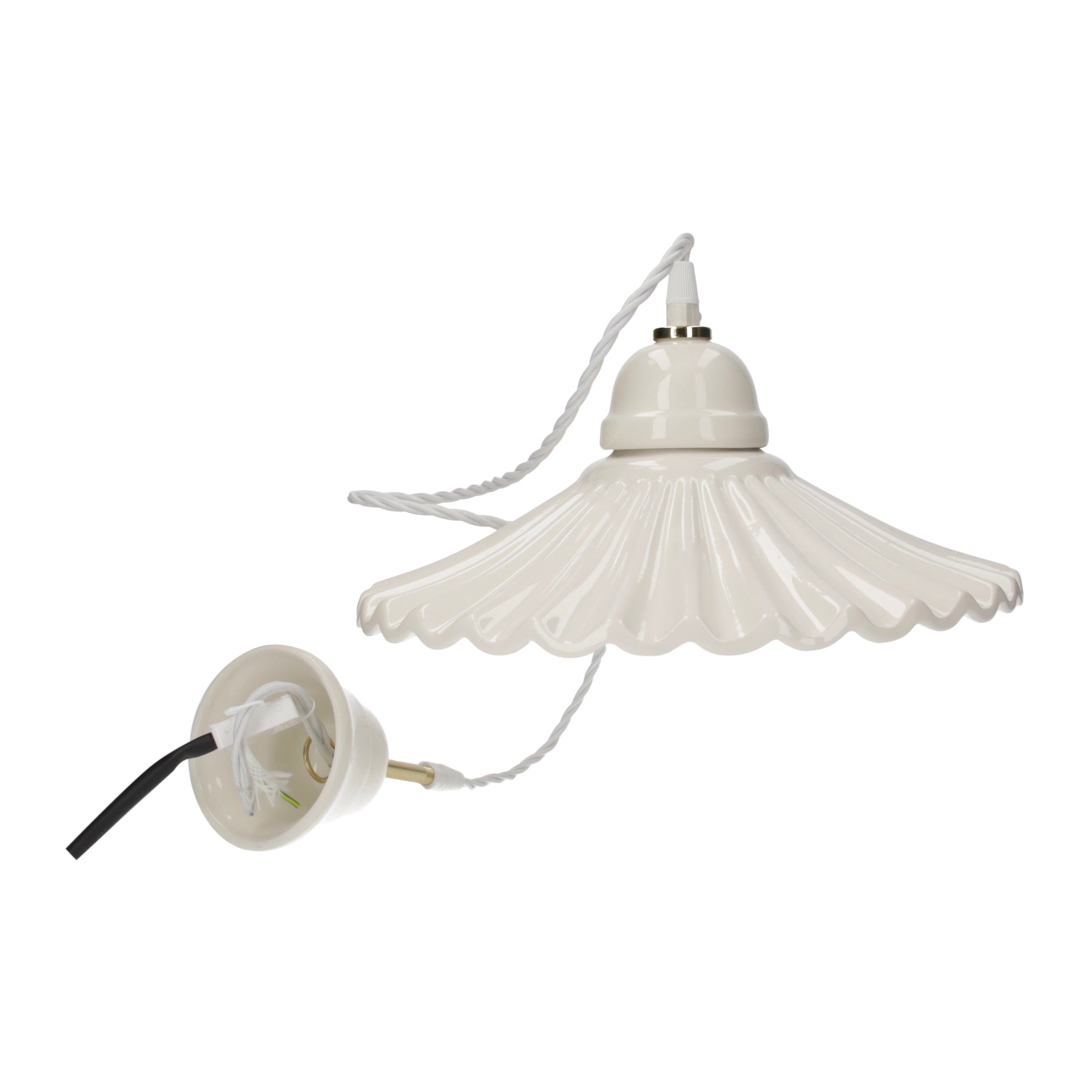 Lampadario Rustico Ceramica Bianca con Treccia Ø 30 cm