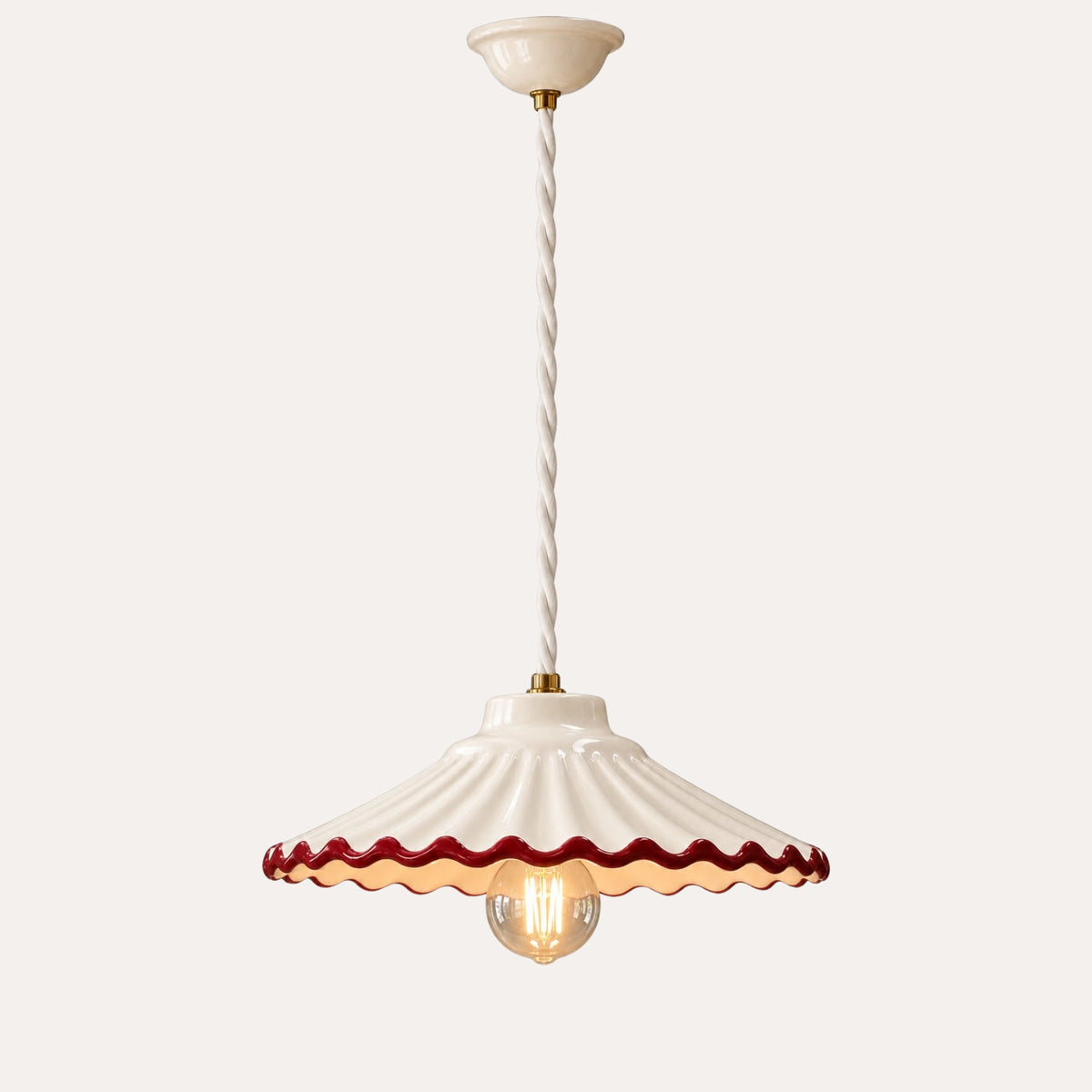 Lampadario Piccolo Bordo Rosa in Ceramica con Treccia Ø. 20 x H.7 cm