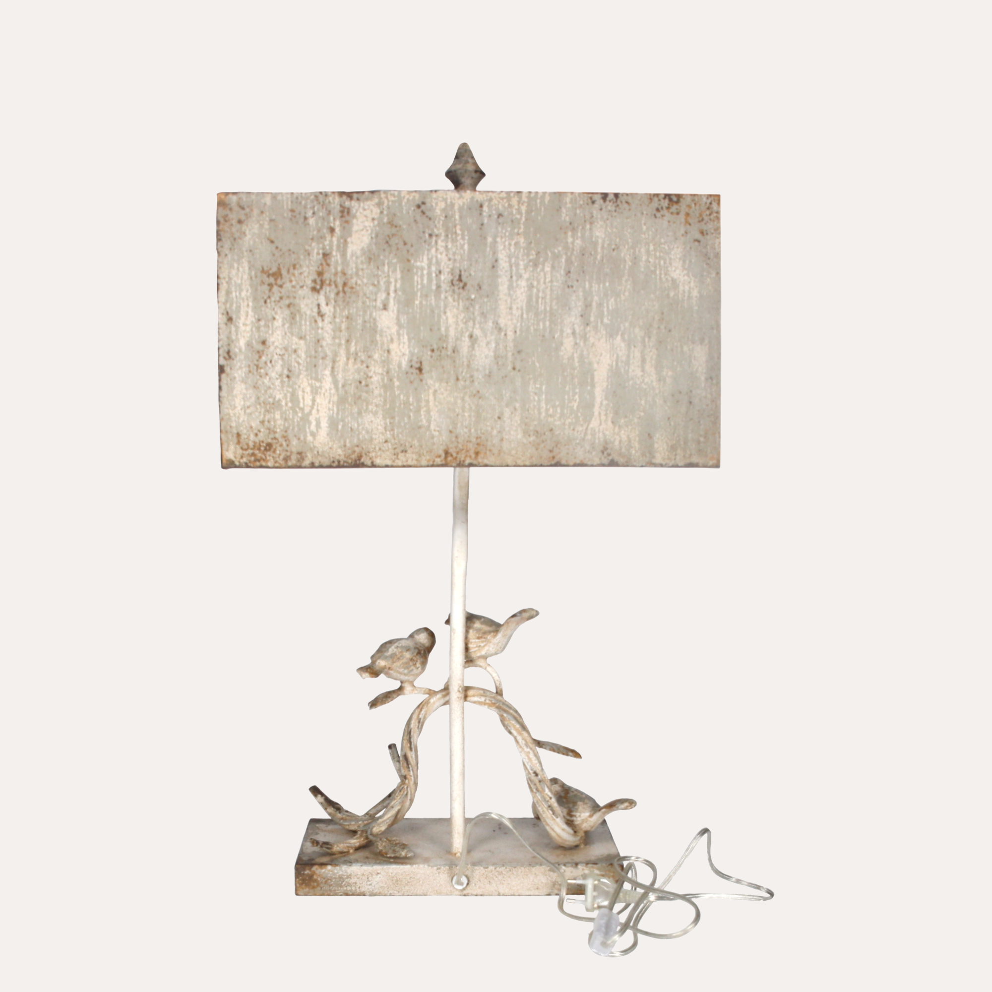 Iron Table Lamp with Birds and Lampshade H. 70 cm