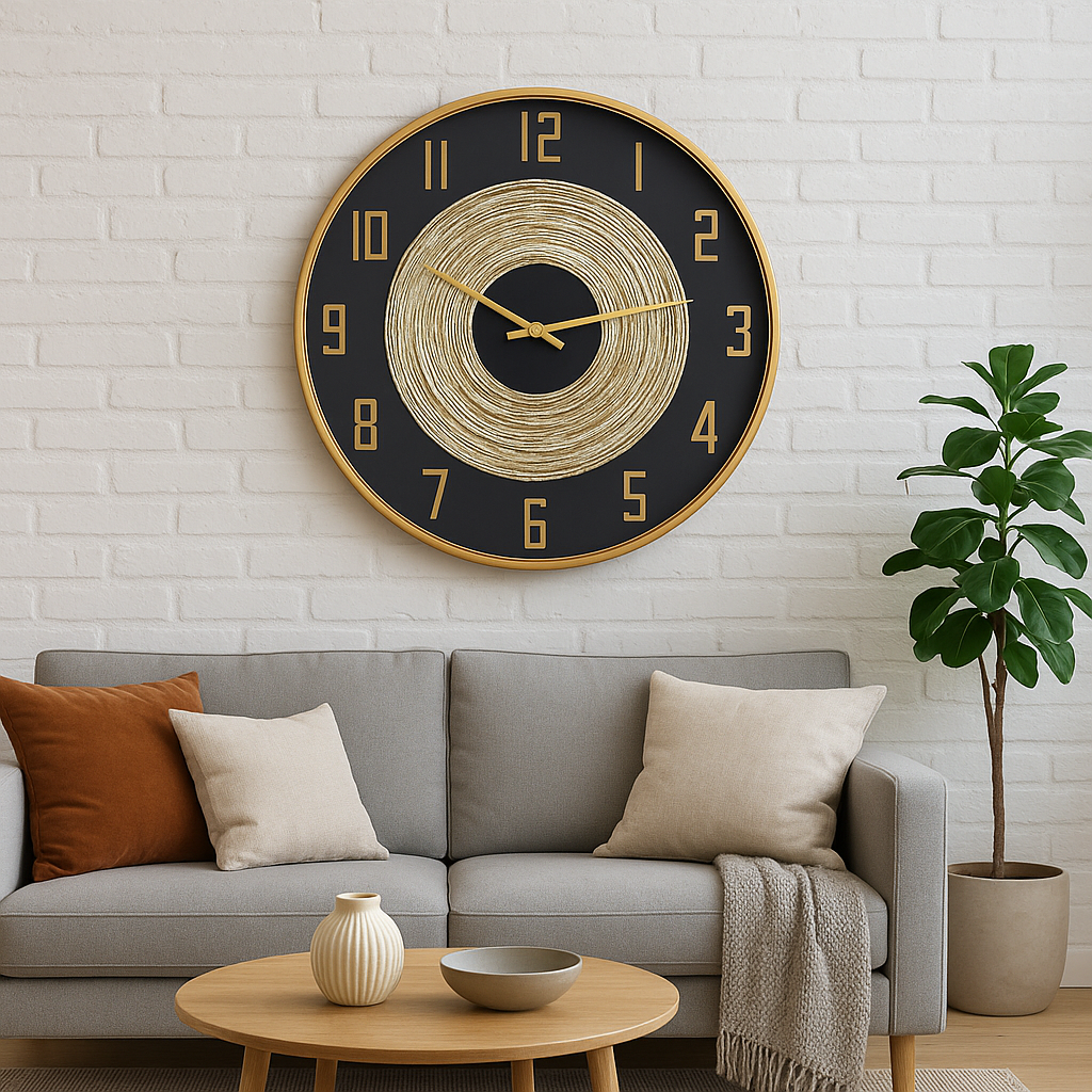 Orologio da Parete in Metallo con Dettagli Dorati