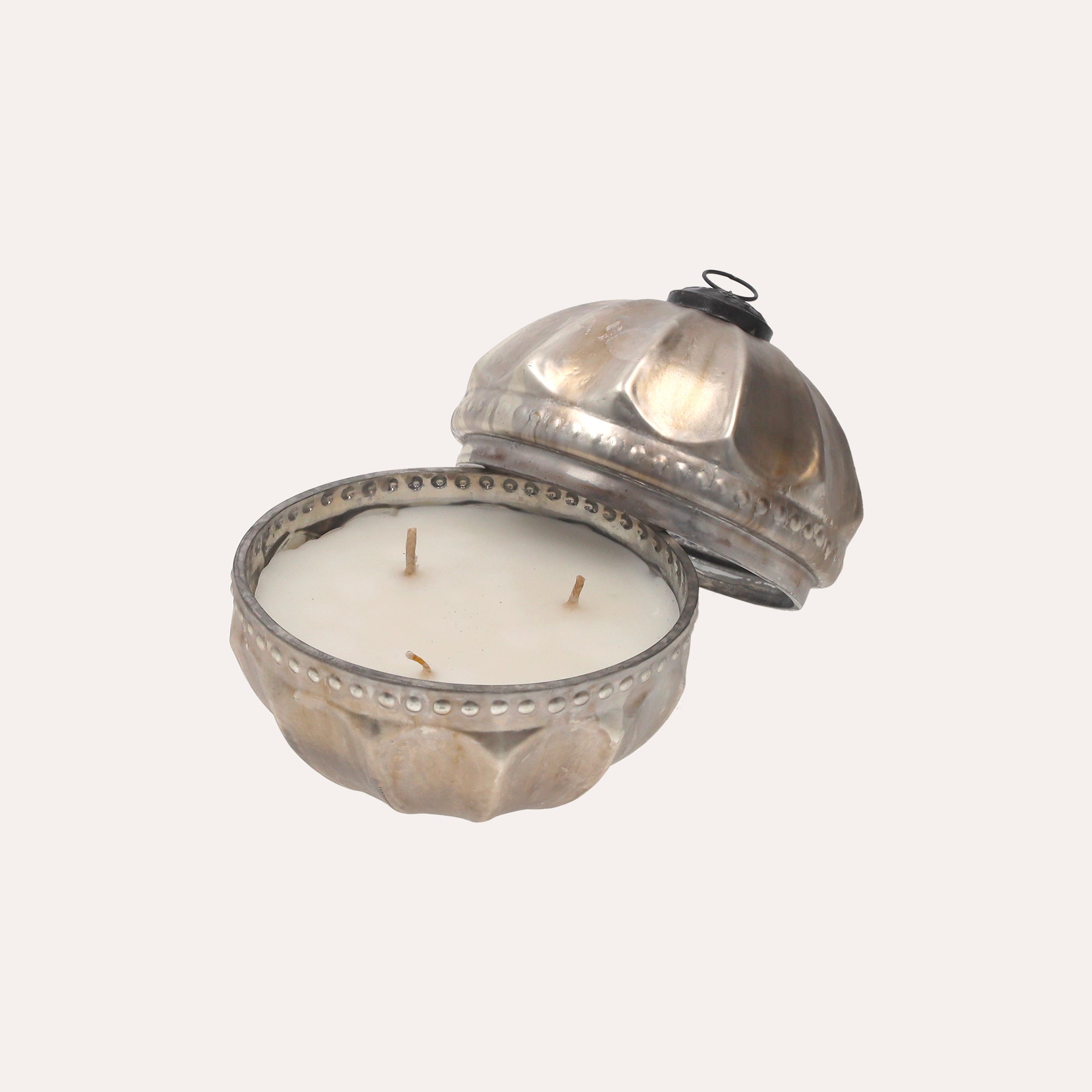Antique Silver Ball Candle in Glass 13x13 cm with Box
