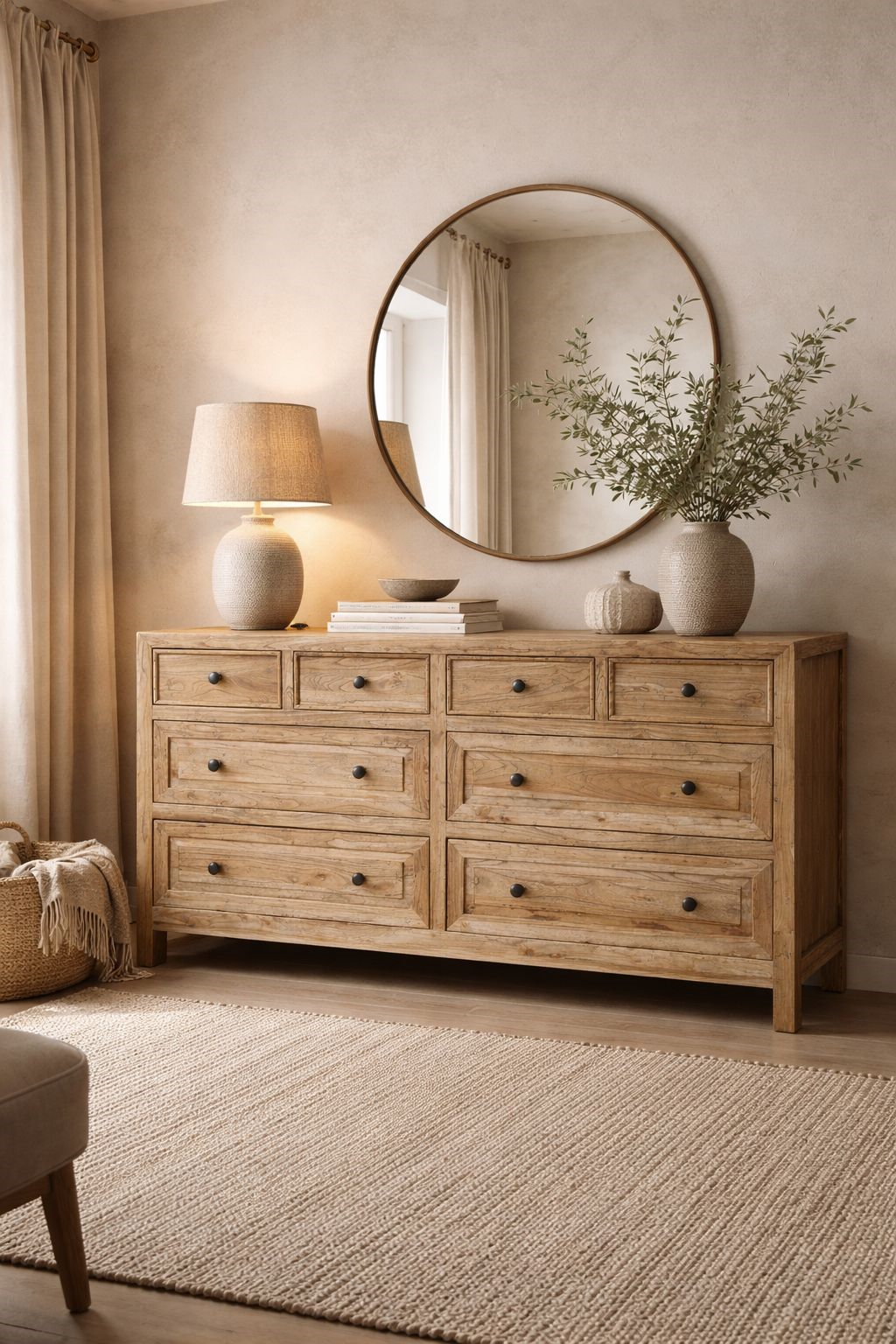 Credenza 8 Cassetti in Legno 160x50x85 cm
