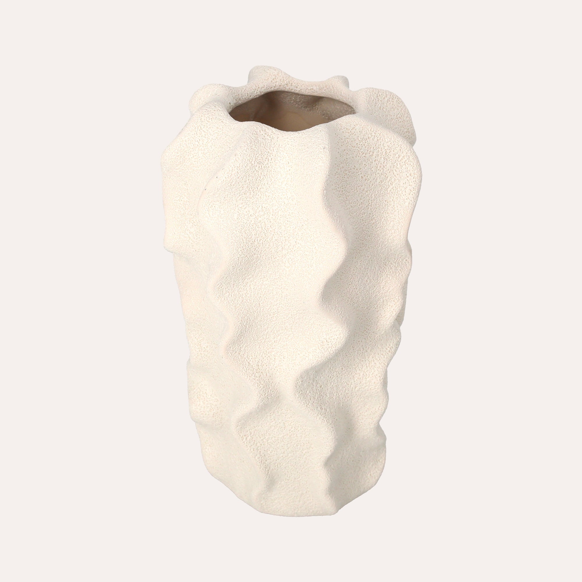 Vasetto in Ceramica Avorio con Motivo Ondulato