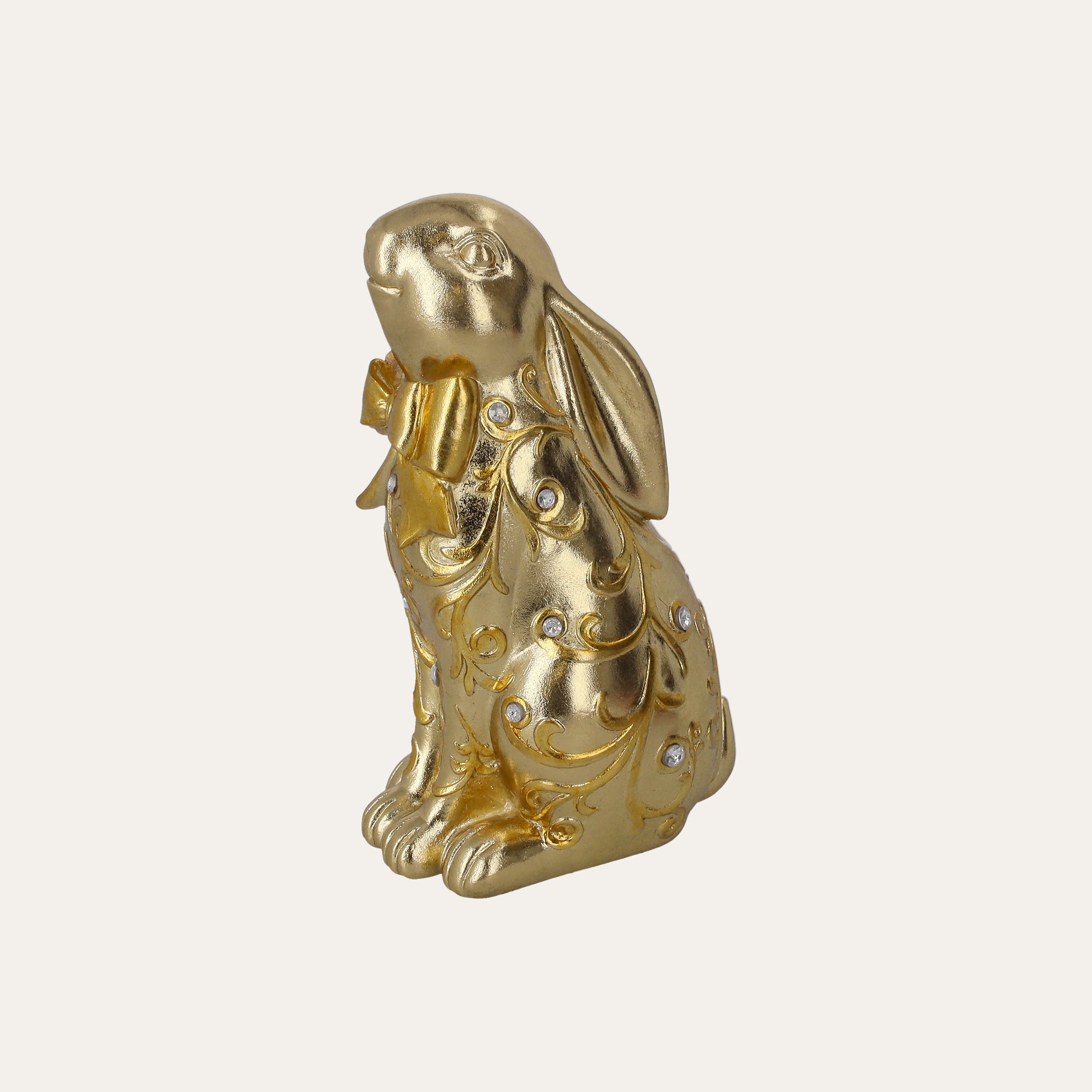 Decorative Golden Resin Rabbit with Bow H. 14 cm